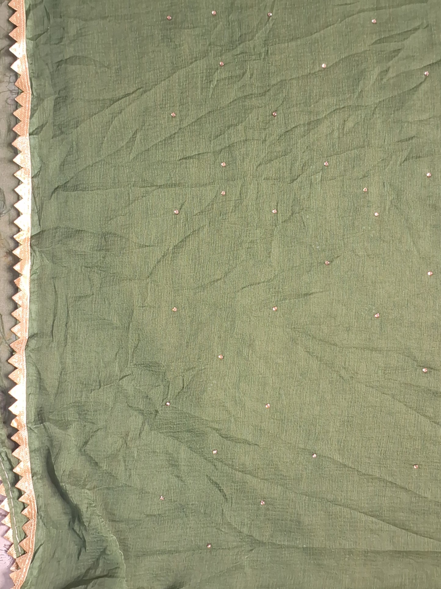 Dark Green Gota Patti & Thread work Bandhani Unstitched Suit Rayon Fabric with Dupatta
