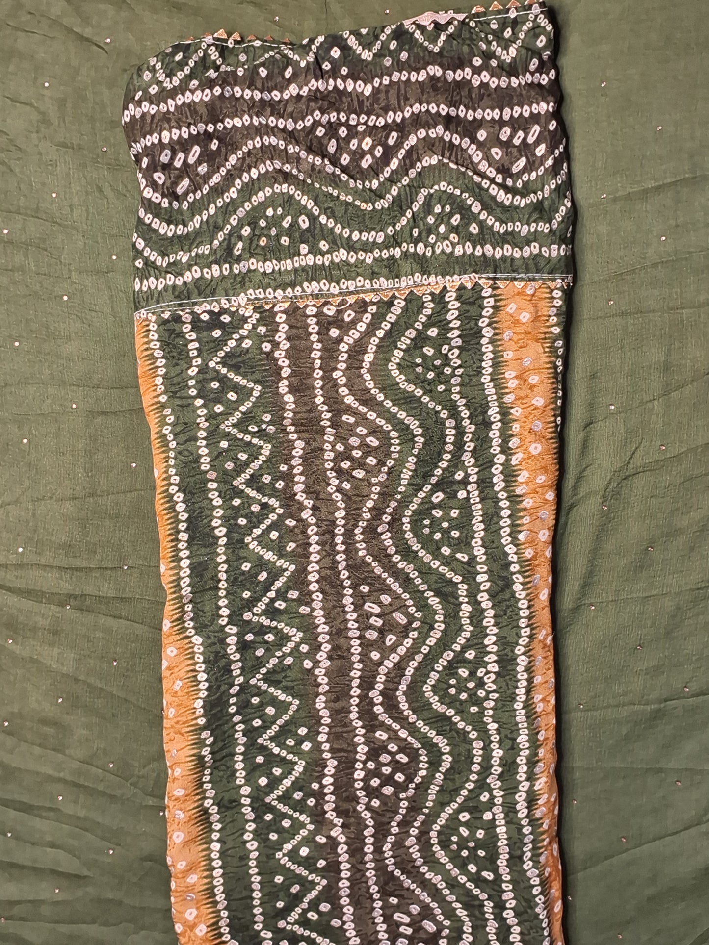 Dark Green Gota Patti & Thread work Bandhani Unstitched Suit Rayon Fabric with Dupatta
