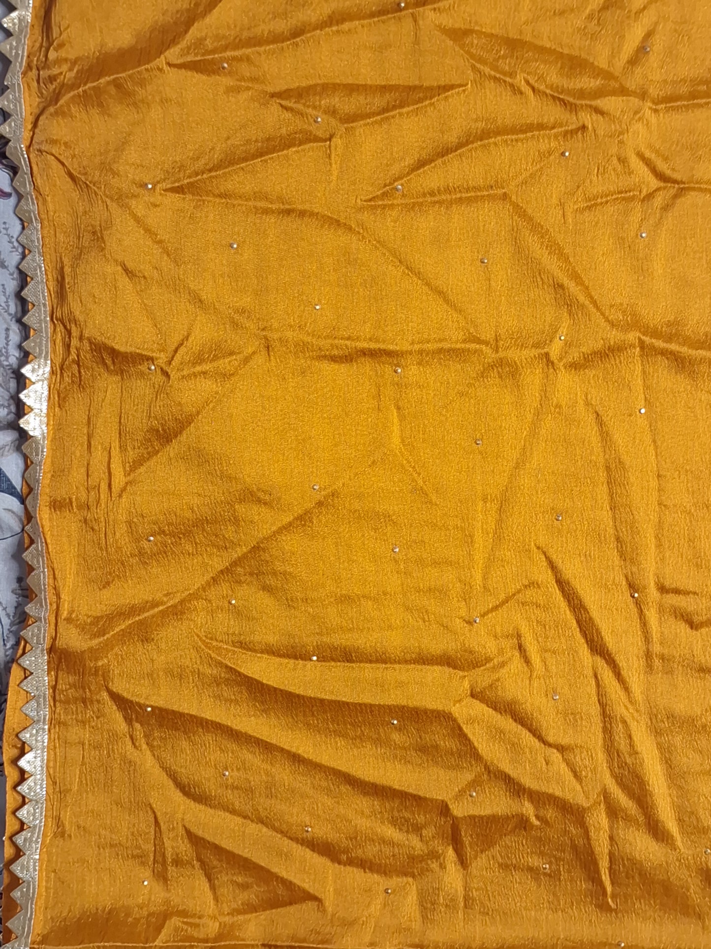 Mustard Yellow Gota Patti & Thread work Bandhani Unstitched Suit Rayon Fabric with Dupatta