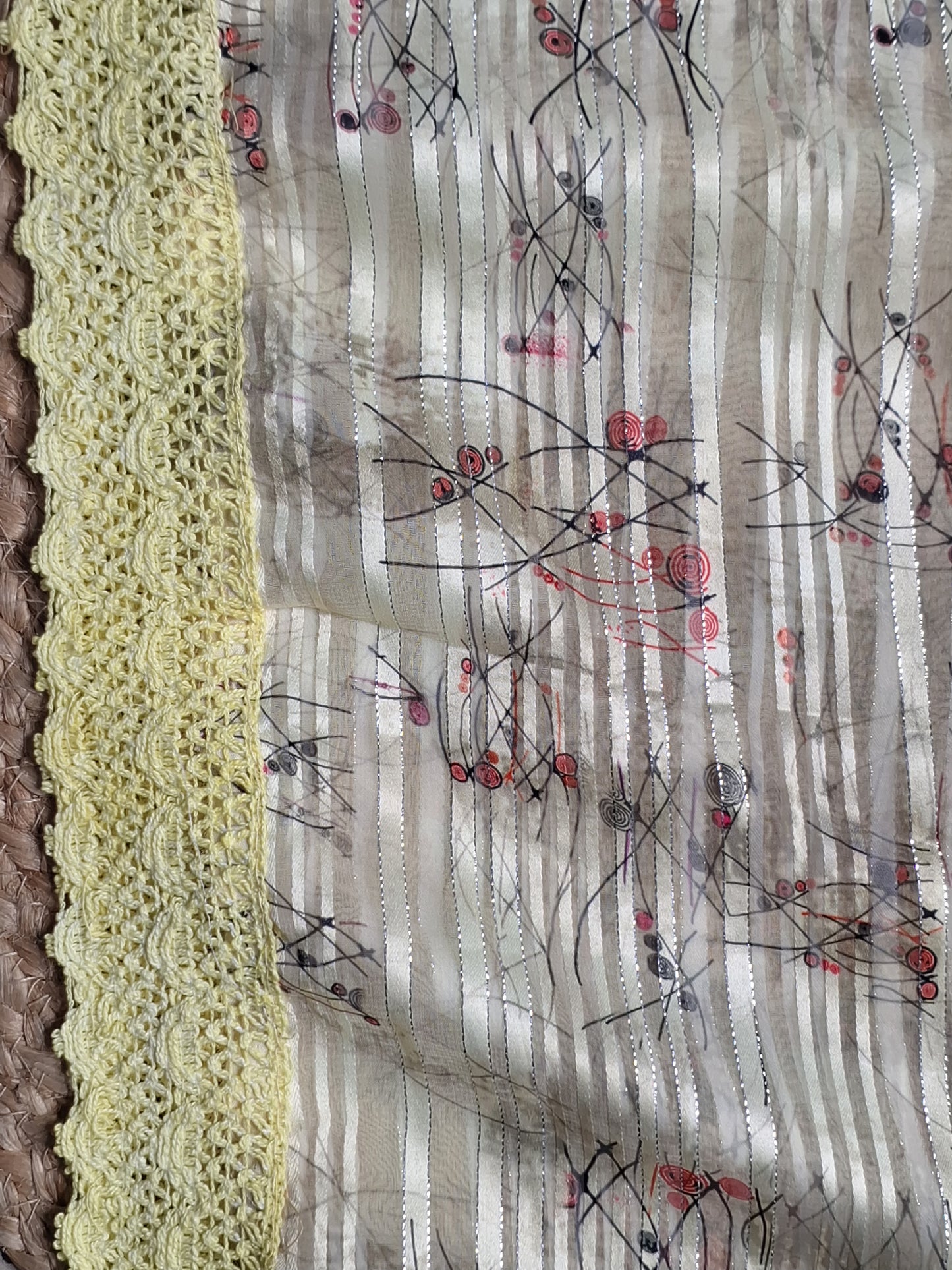Pastel Yellow Colour Lace work Unstitched Suit Fabric with Printed Dupatta