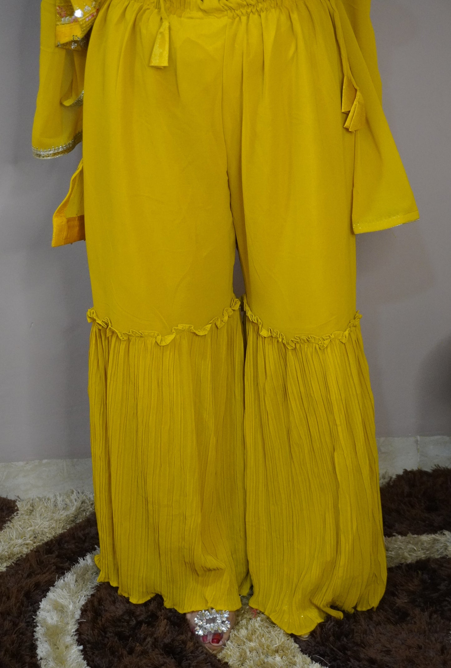 Yellow Colour Thread & Sequence Work Kurta with Sharara & Dupatta (Dress have 4 inch of margin both side for alteration as per customer need)