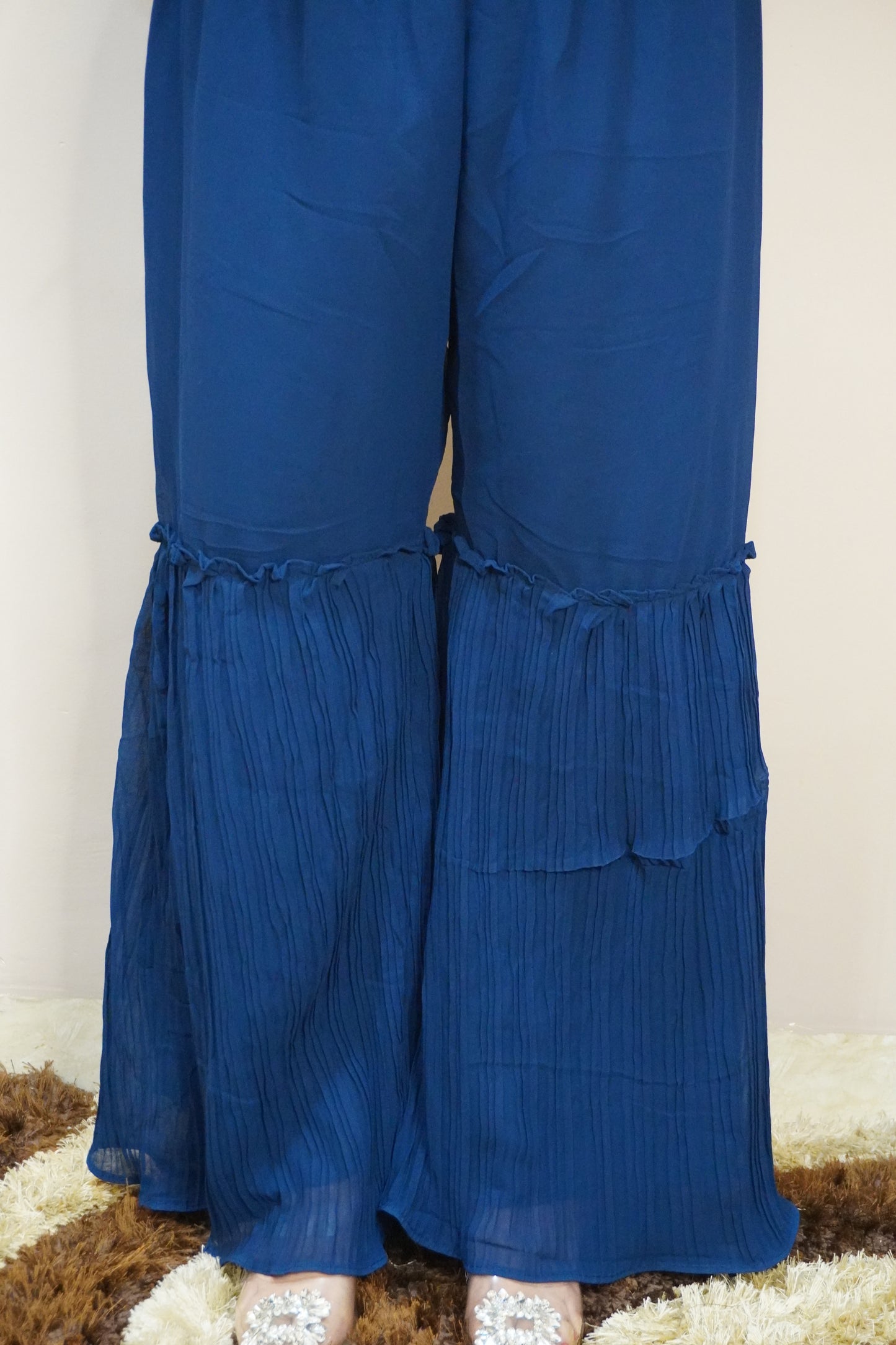 Blue Colour Thread & Sequence Work Kurta with Sharara & Dupatta (Dress have 4 inch of margin both side for alteration as per customer need)