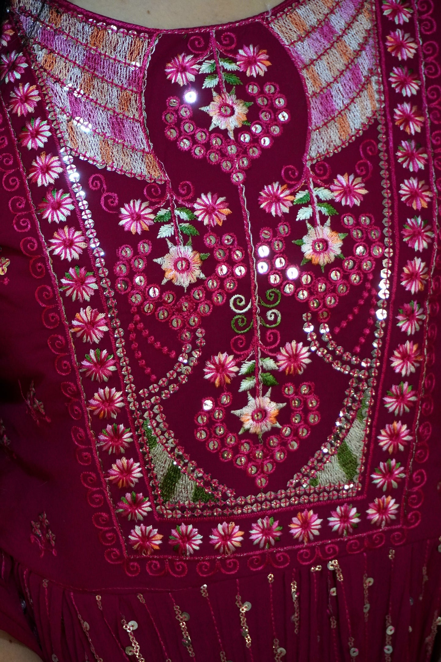 Dark Pink Colour Thread & Sequence Work Kurta with Sharara & Dupatta (Dress have 4 inch of margin both side for alteration as per customer need)
