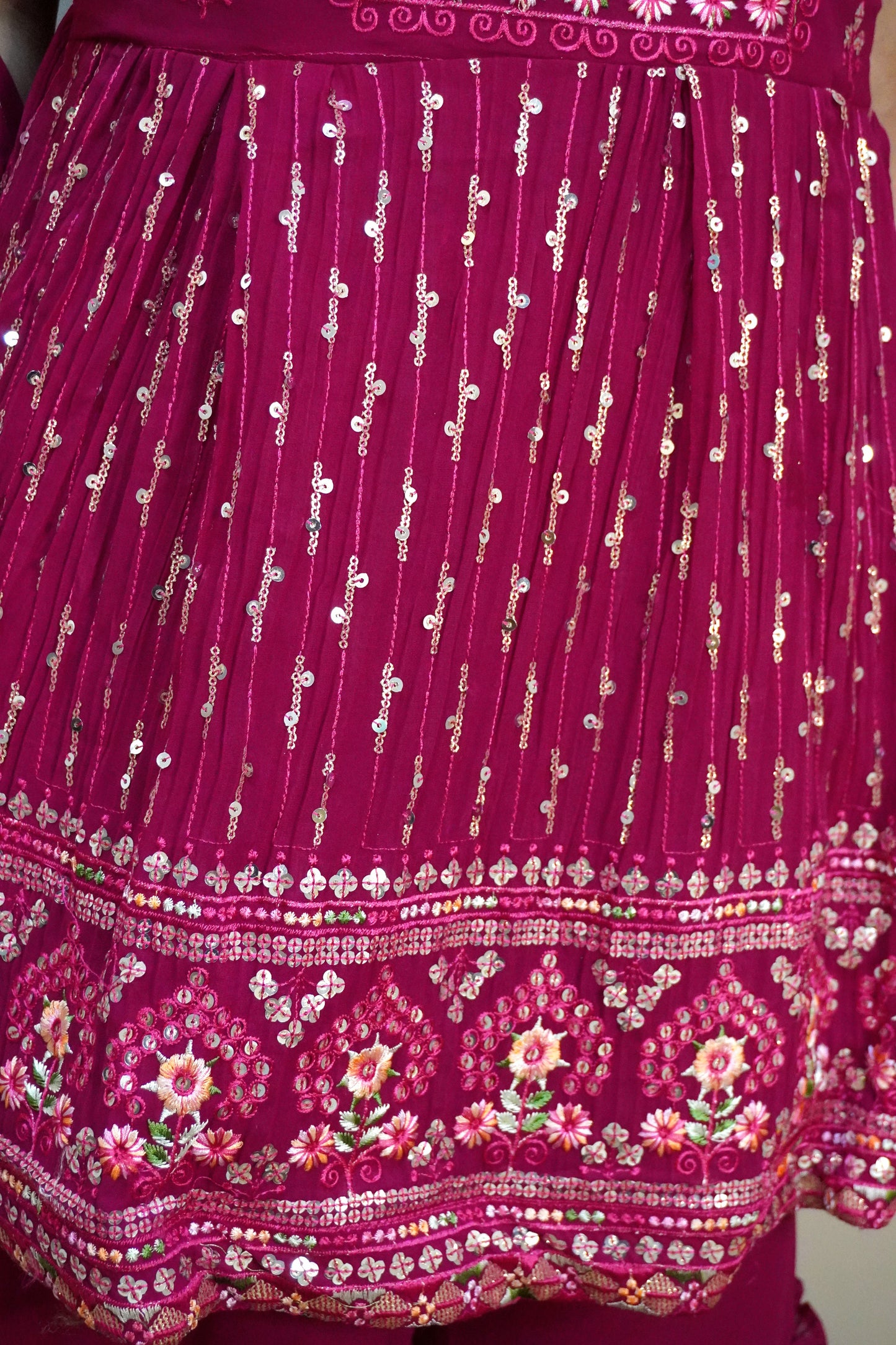 Dark Pink Colour Thread & Sequence Work Kurta with Sharara & Dupatta (Dress have 4 inch of margin both side for alteration as per customer need)