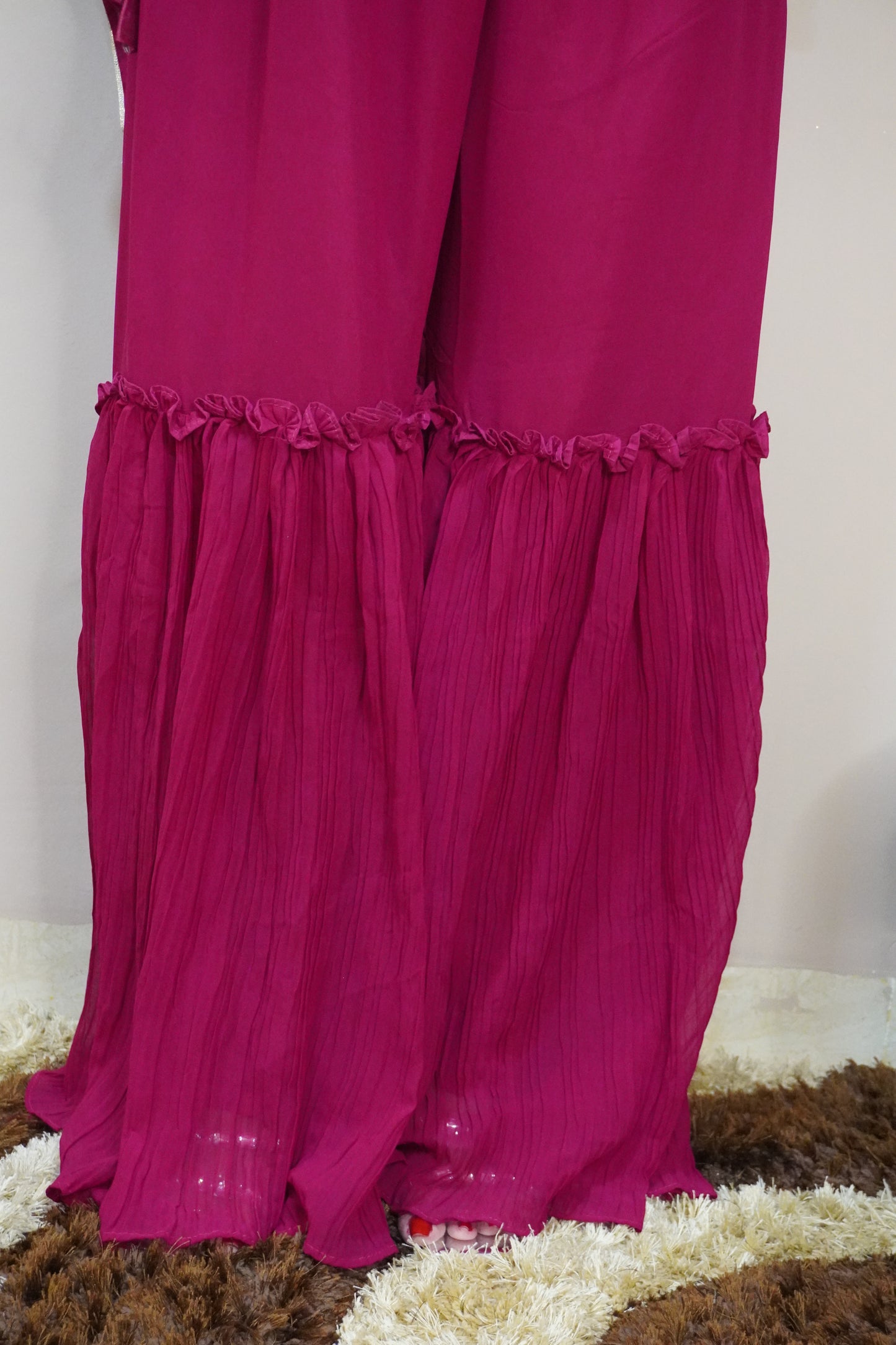 Dark Pink Colour Thread & Sequence Work Kurta with Sharara & Dupatta (Dress have 4 inch of margin both side for alteration as per customer need)