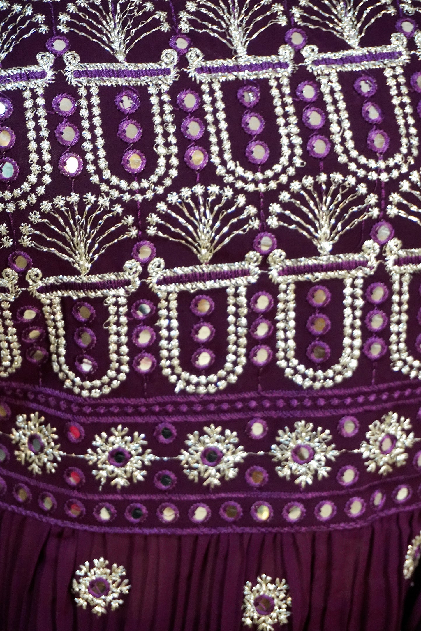 Wine Colour Mirror & Thread Work Kurta with Sharara & Dupatta (Dress have 4 inch of margin both side for alteration as per customer need)
