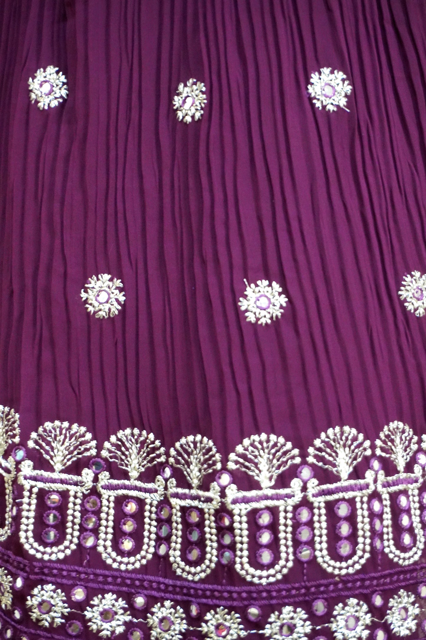 Wine Colour Mirror & Thread Work Kurta with Sharara & Dupatta (Dress have 4 inch of margin both side for alteration as per customer need)