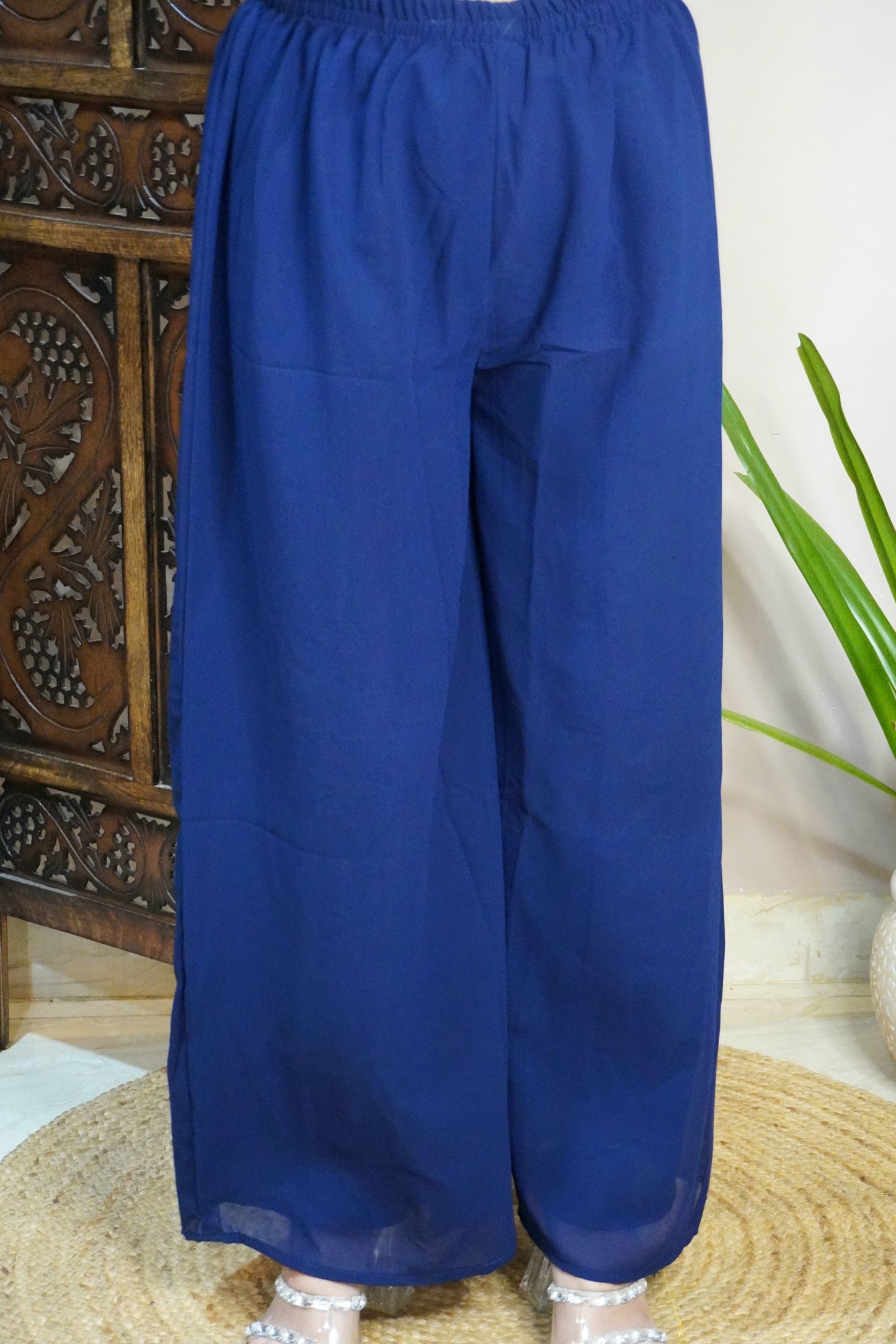 Women Sleeveless Navy Blue Colour Nyra Cut Kurta With Flare Palazzo & Magenta Colour Sequence Work Dupatta. (4 Inch margin in kurta, customer can alter as per their size)