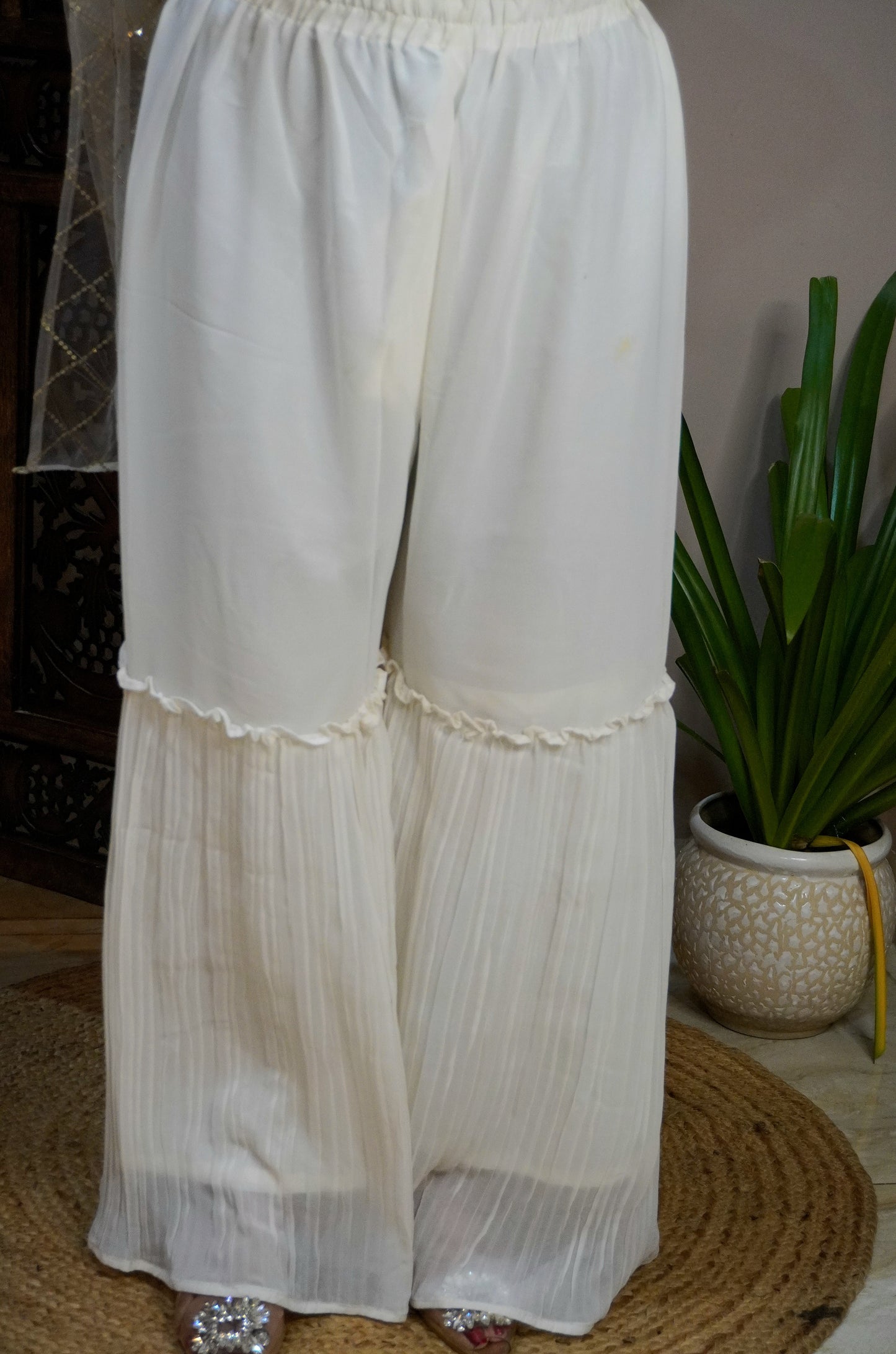 Off White Colour Sequence & Thread Work Kurta with Sharara & Dupatta (Dress have 6 inch of margin both side for alteration as per customer need)