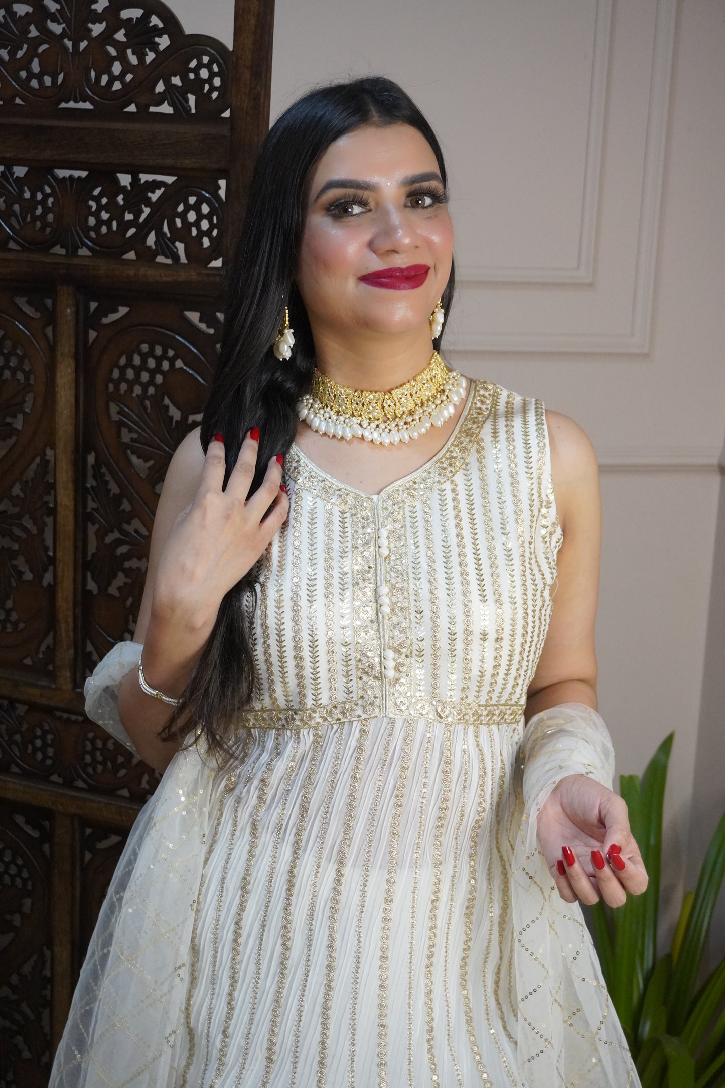 Off White Colour Sequence & Thread Work Kurta with Sharara & Dupatta (Dress have 6 inch of margin both side for alteration as per customer need)
