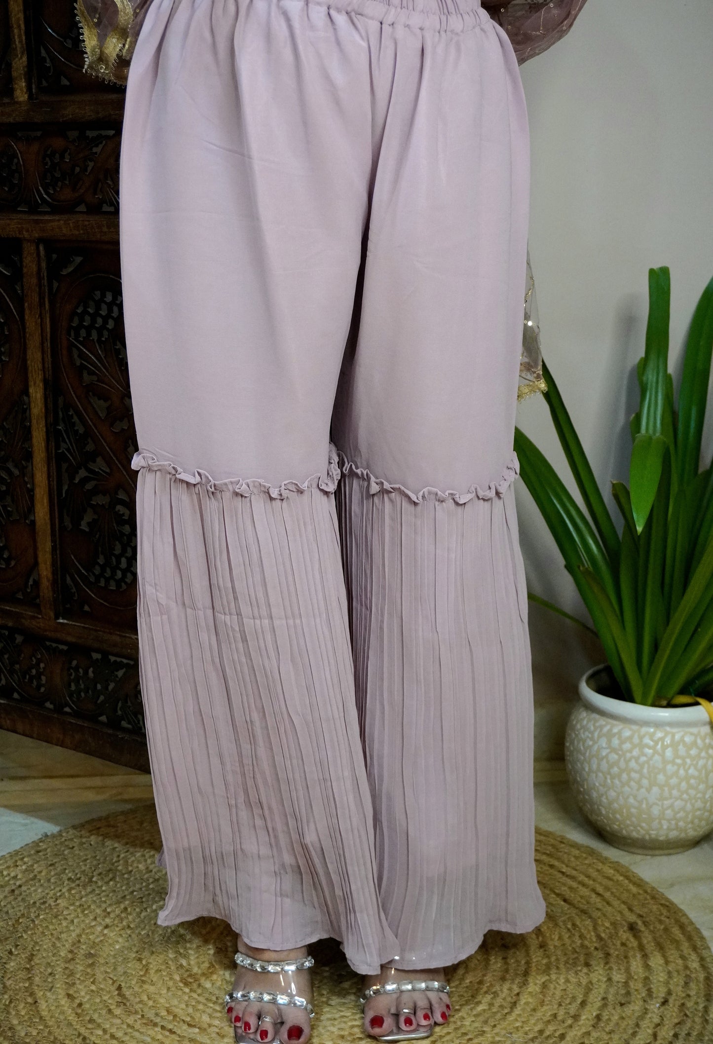 Mauve Colour Sequence & Thread Work Kurta with Sharara & Dupatta (Dress have 6 inch of margin both side for alteration as per customer need)