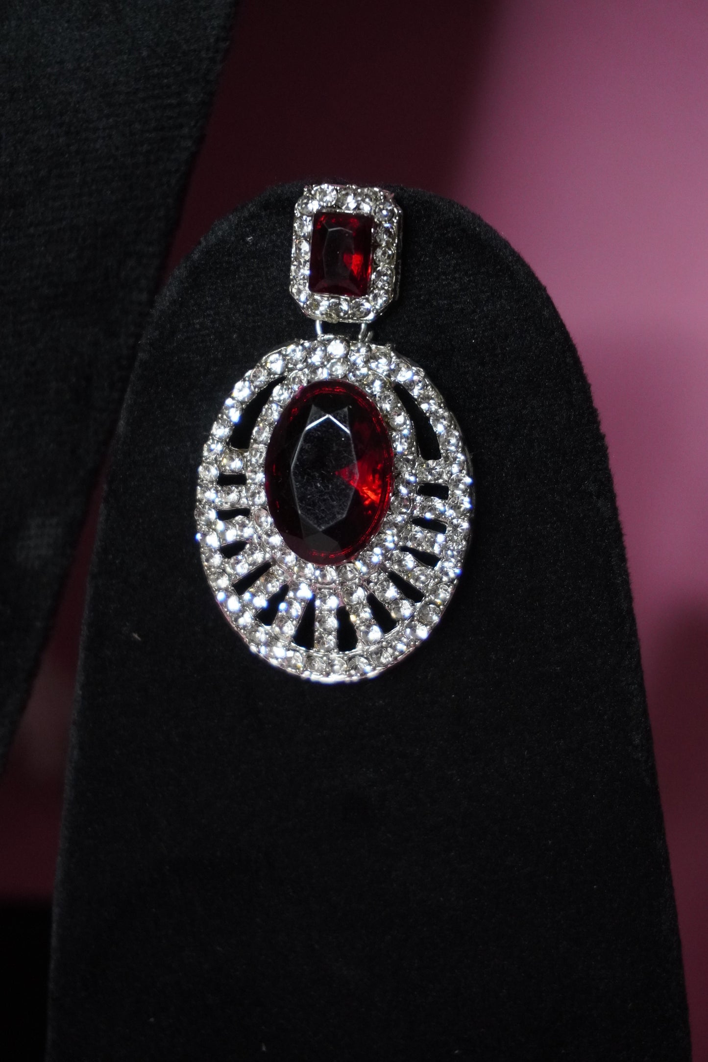 Maroon Colour Diamond work Pendant Necklace with Earring
