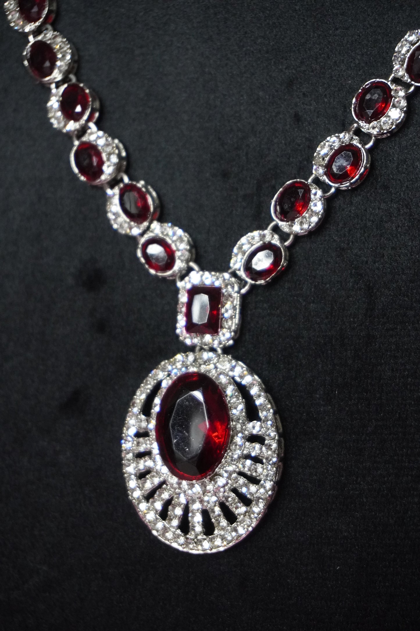 Maroon Colour Diamond work Pendant Necklace with Earring