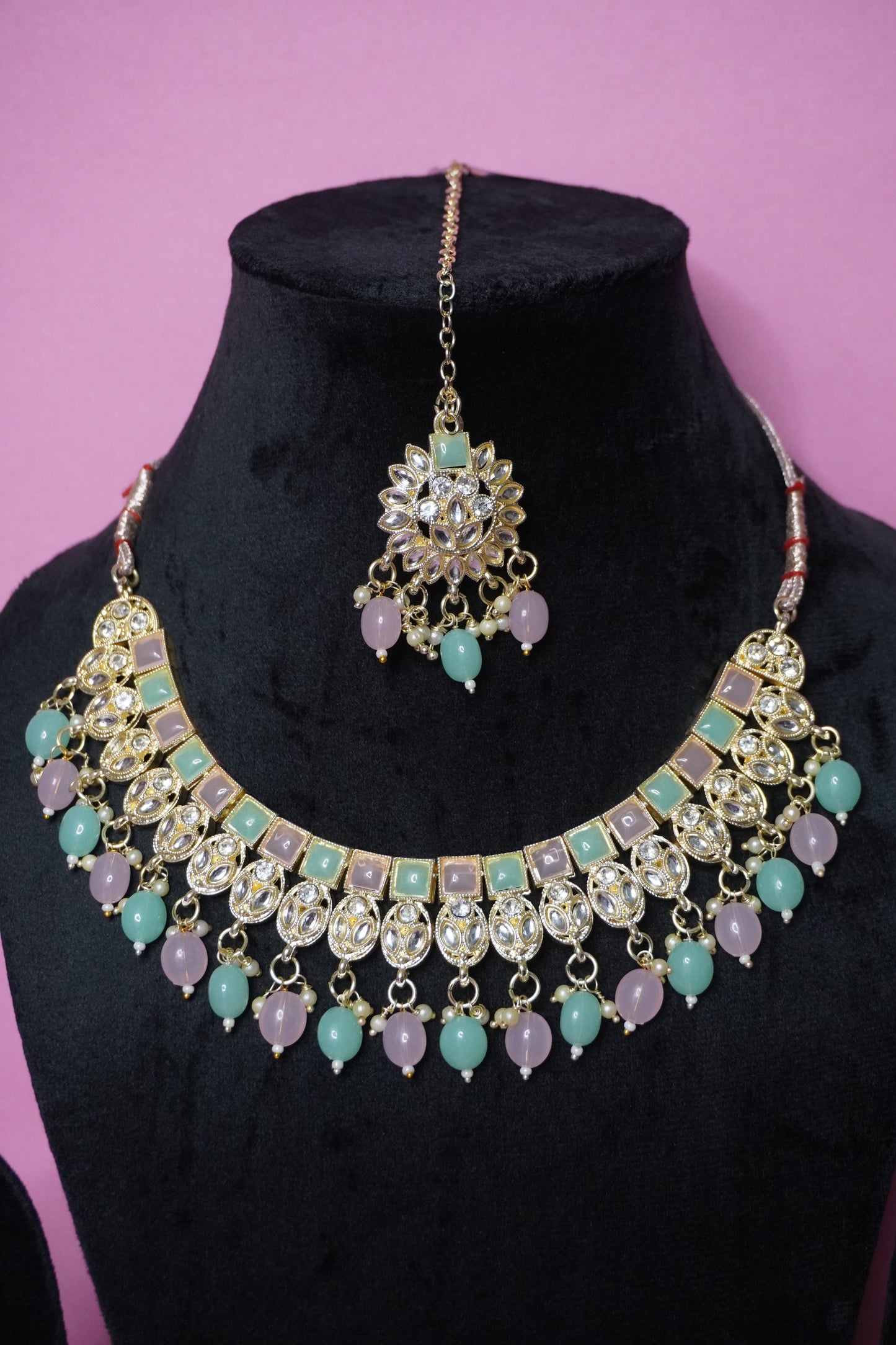 Multi Colour Kundan Necklace with Earring & Maang Tikka