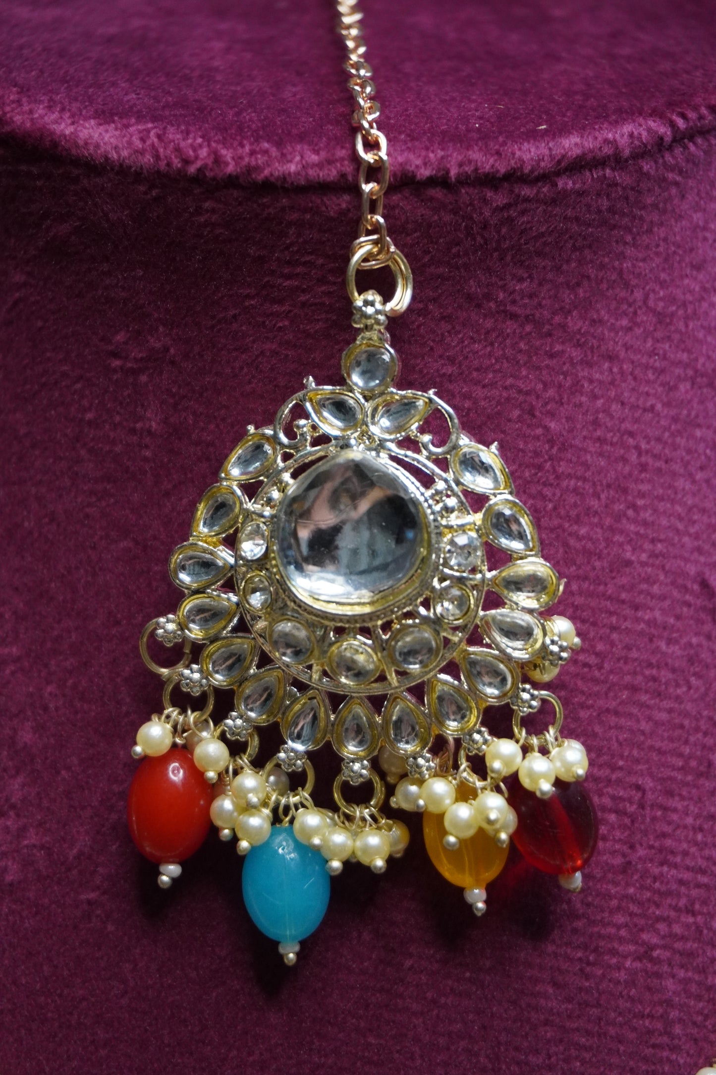 Multi Colour Kundan Necklace with Earring & Maang Tikka