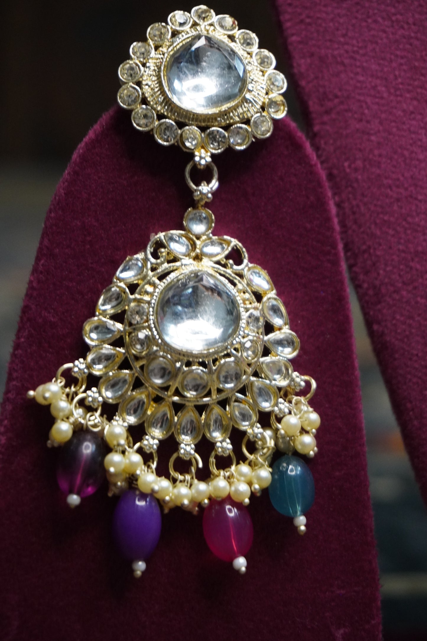 Multi Colour Kundan Necklace with Earring & Maang Tikka