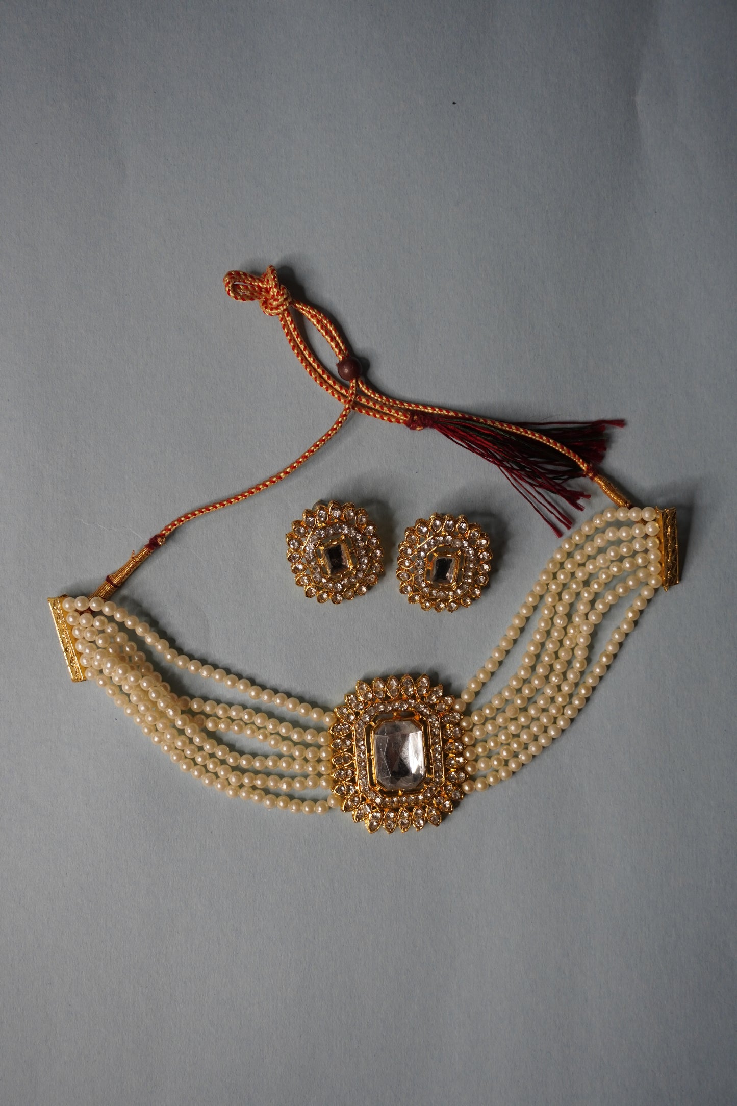 Gold Plated Pearl Choker Necklace with Earring