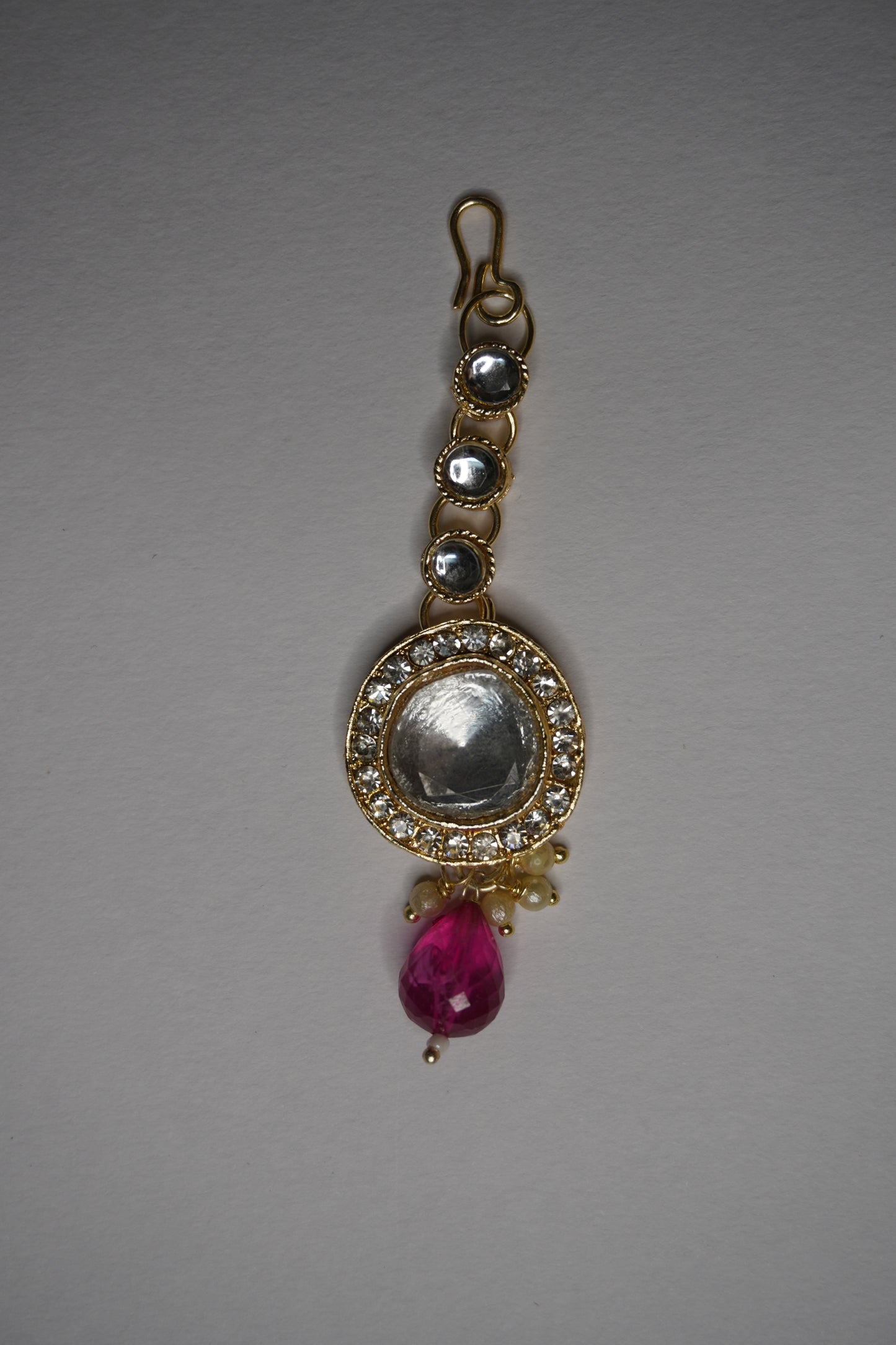 Pink Colour Kundan Necklace with Earring & Maang Tikka