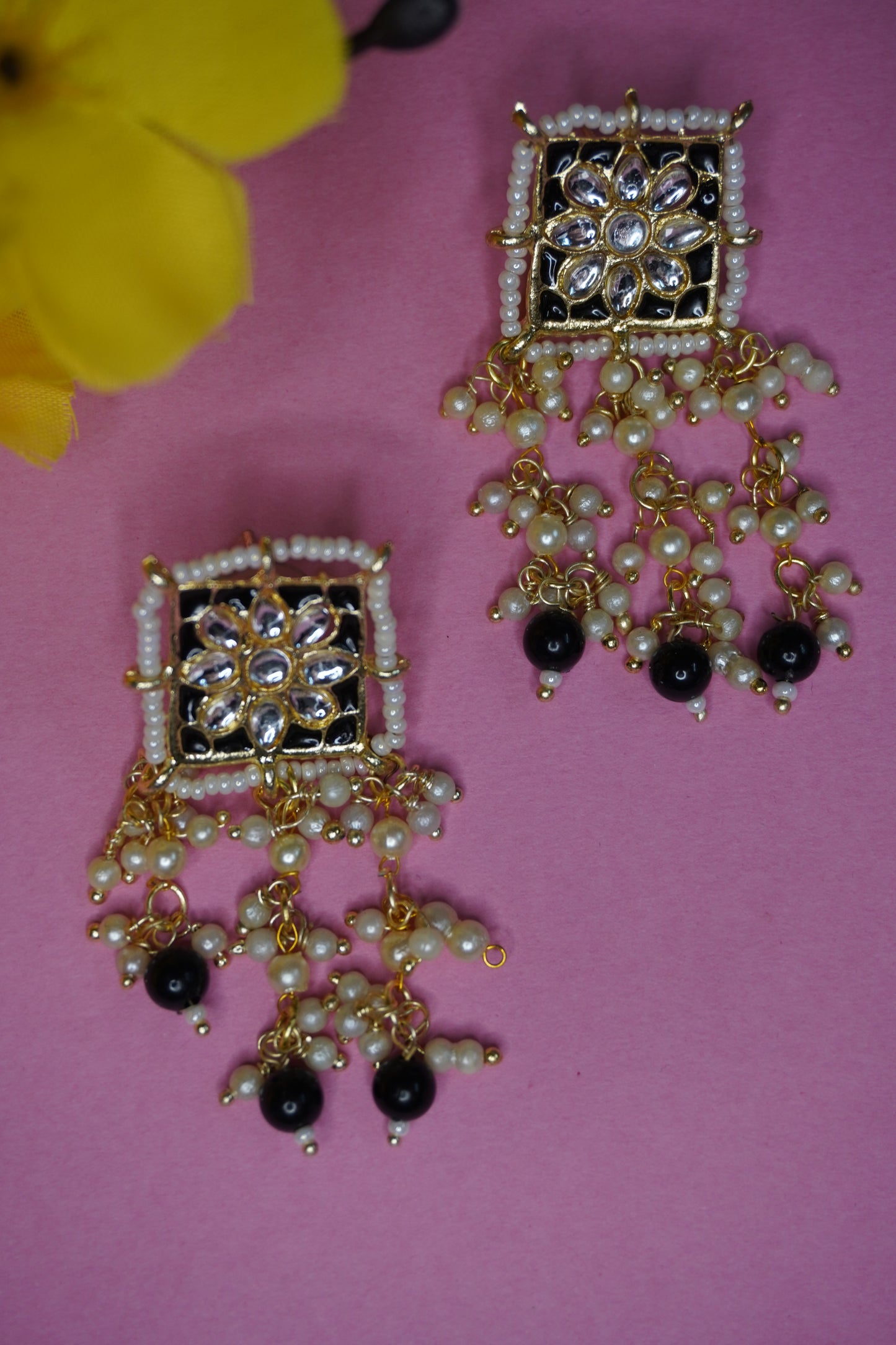 Black Colour Gold Plated Pearl Choker Necklace with Earring & Maang Tikka