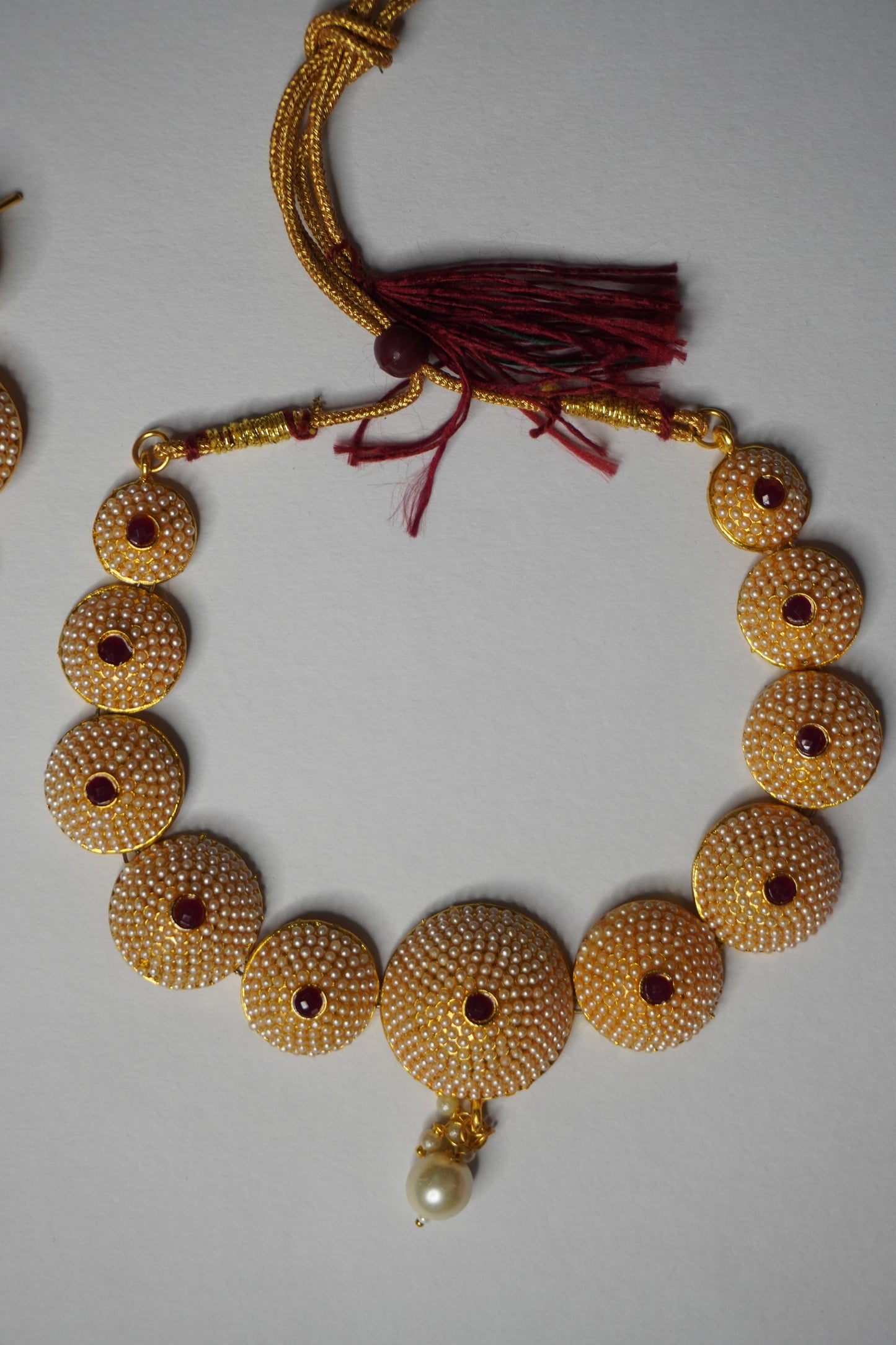 White Colour Gold Plated Pearl Necklace with Earring