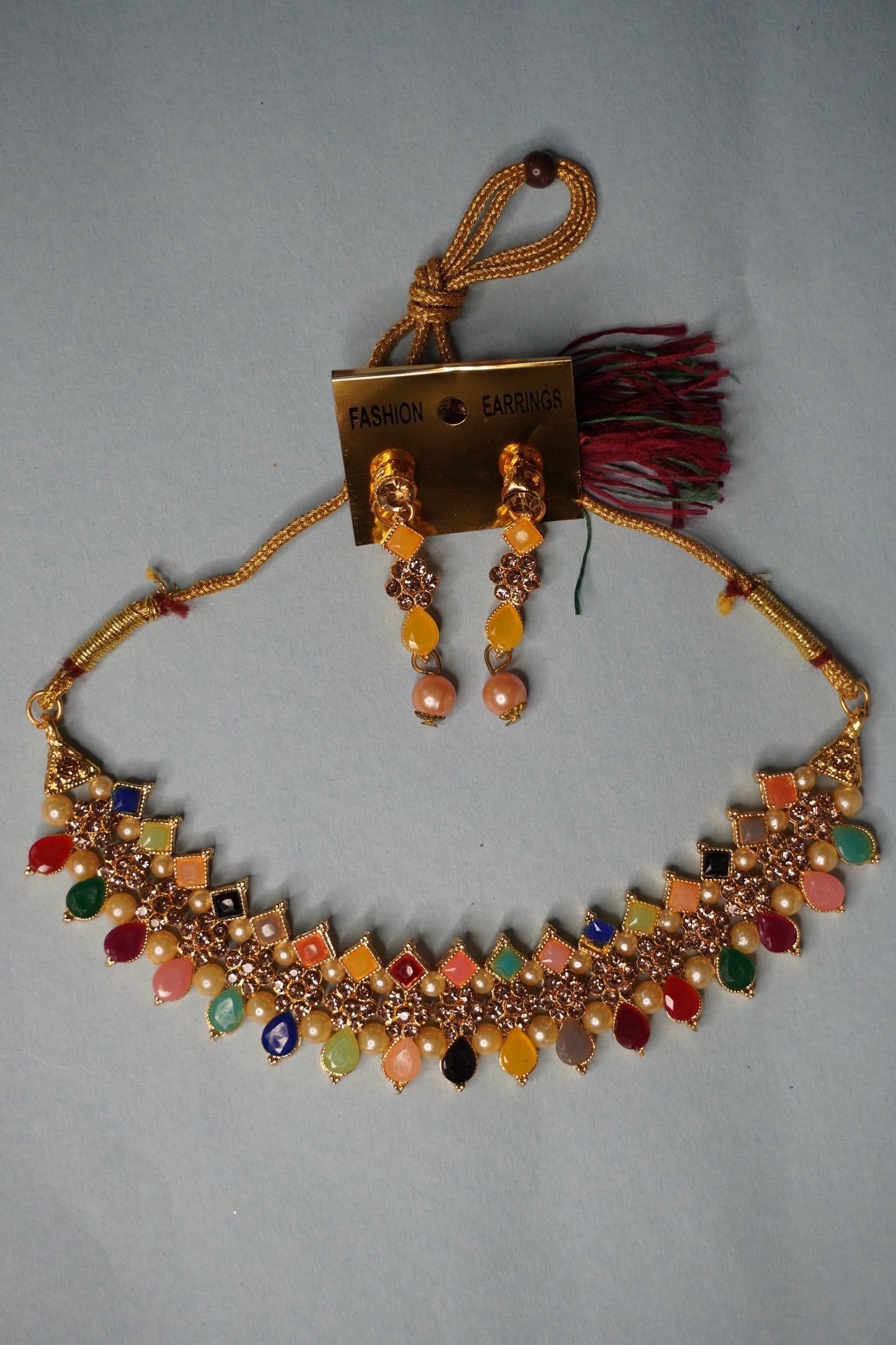Multi Colour Kundan Necklace with Earring