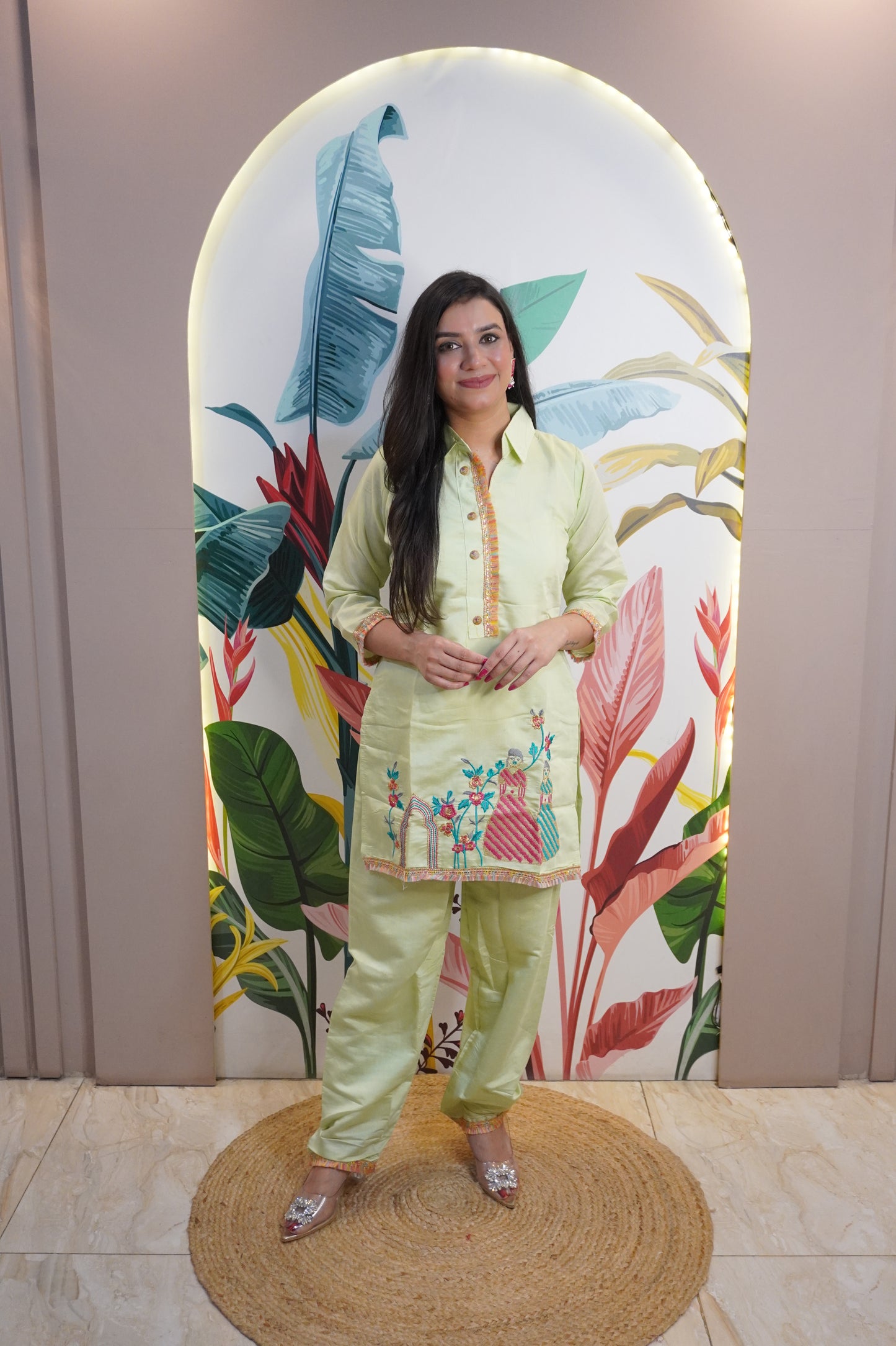 Light Green Colour Thread Work Co-Ord set
