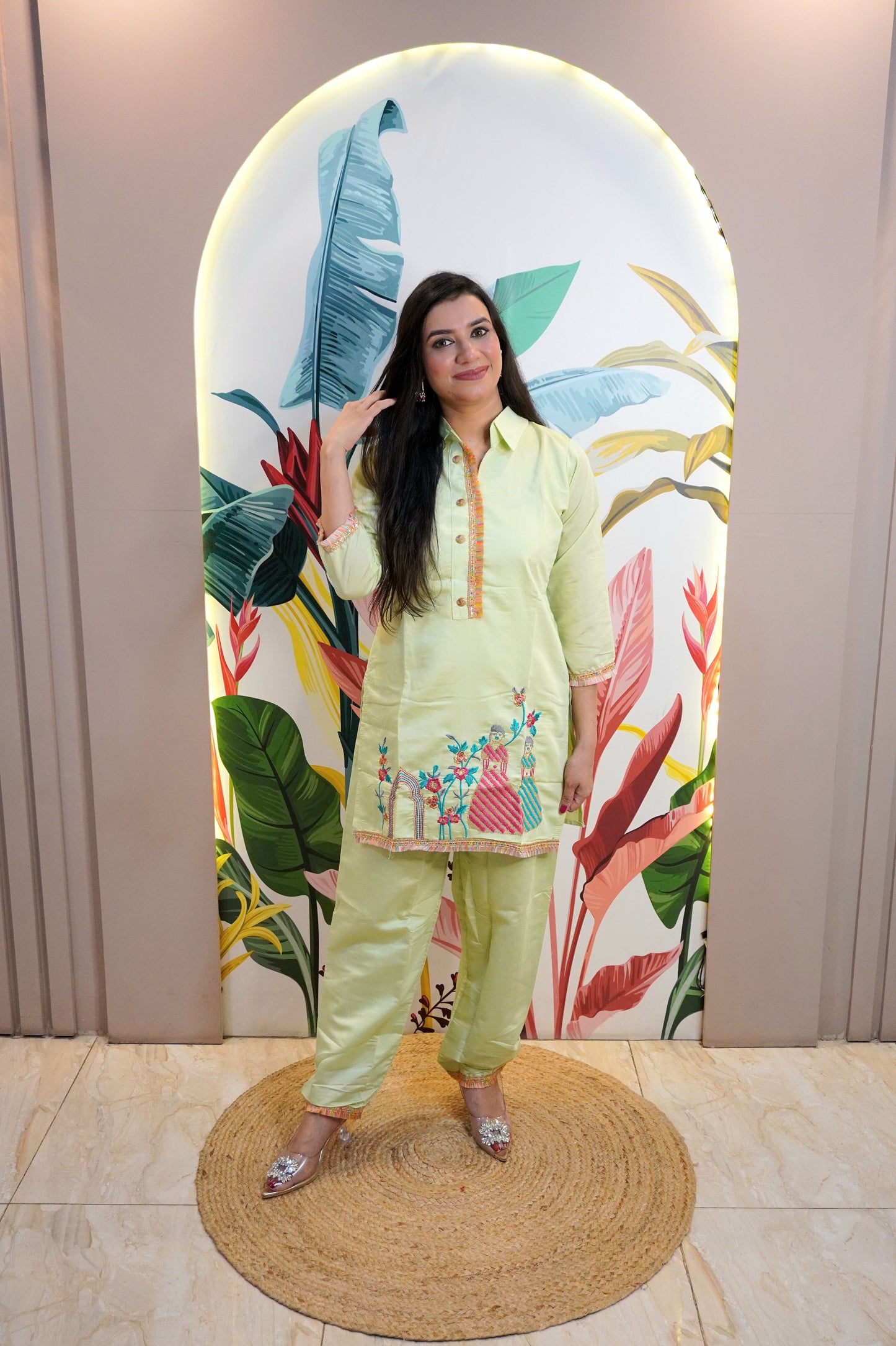 Light Green Colour Thread Work Co-Ord set
