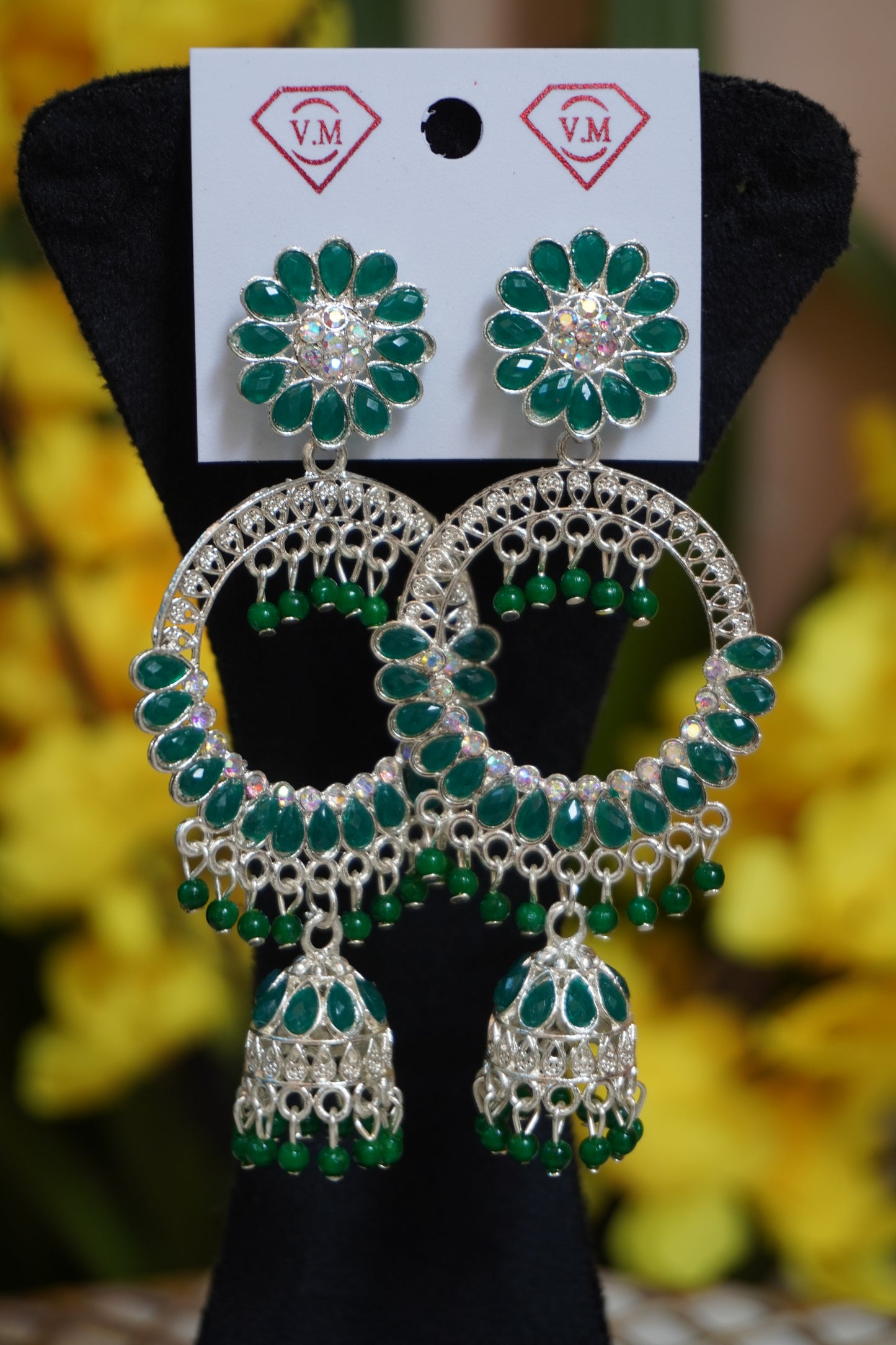 Green stone chandbali earing