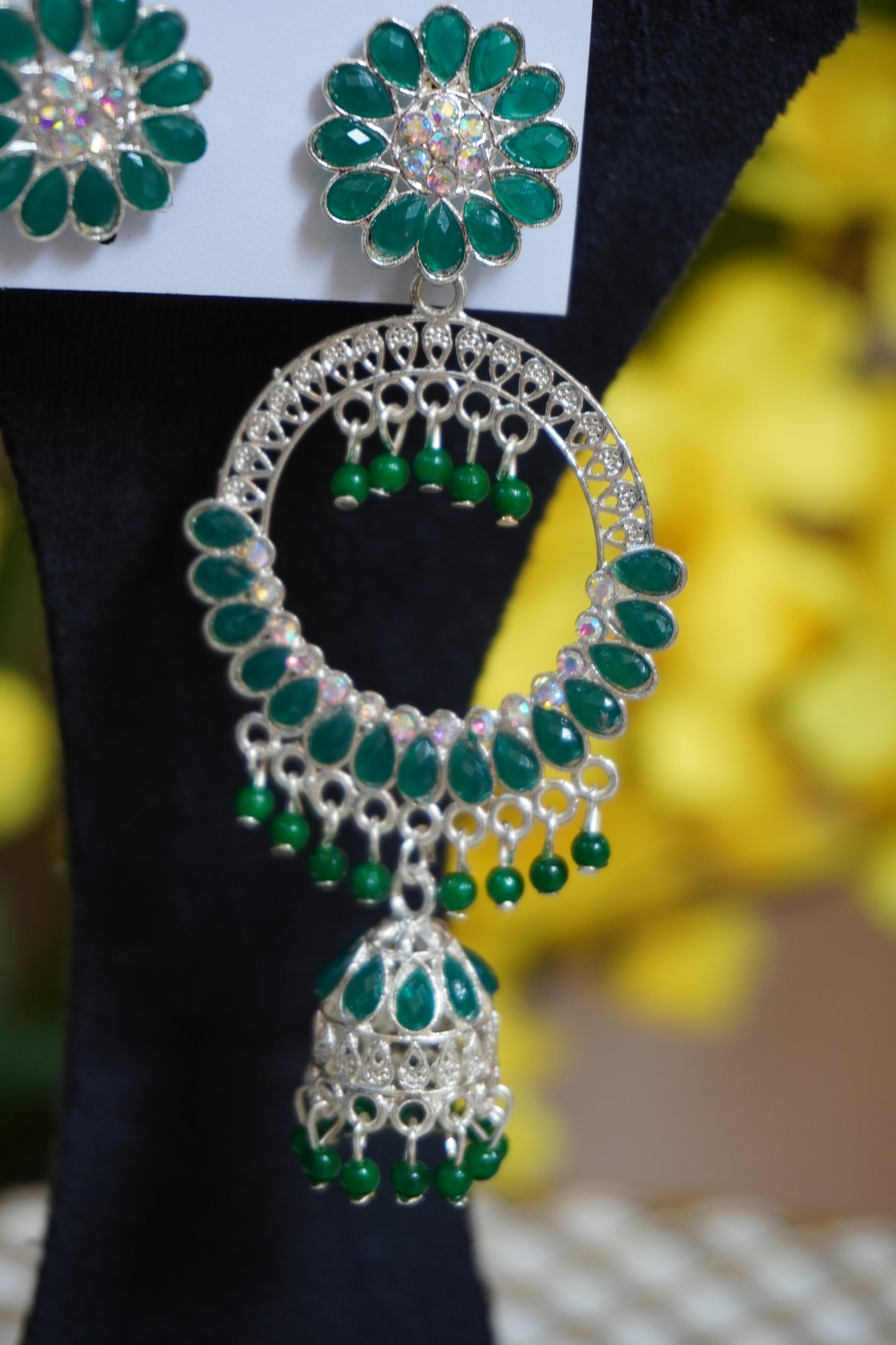 Green stone chandbali earing