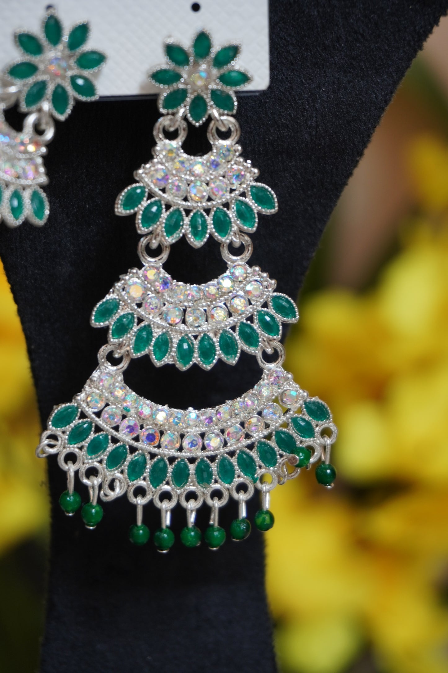 Green colour meenakari chandbali Earrings