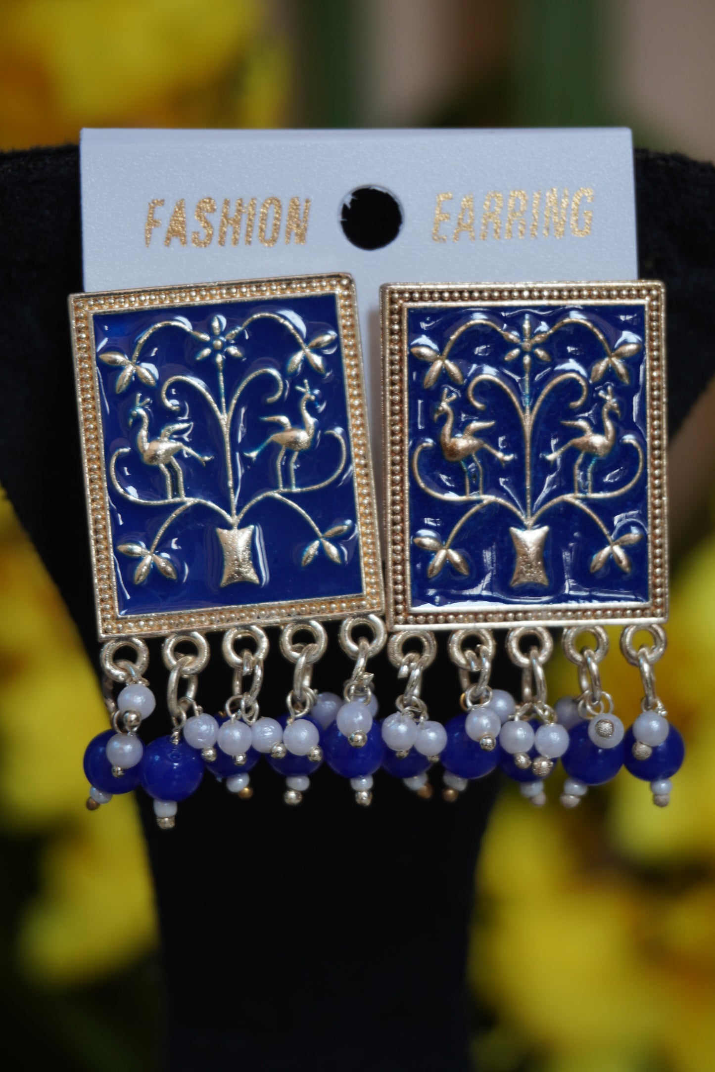 Navy blue colour rectangle shape meenakari stud