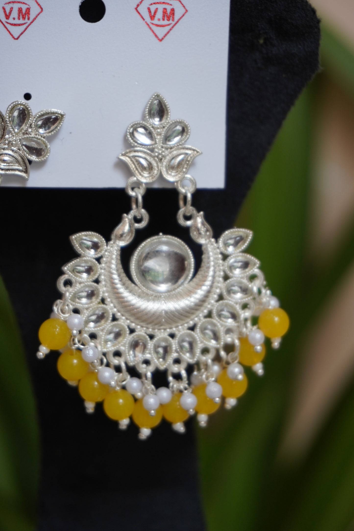 Yellow colour chandbali Earring
