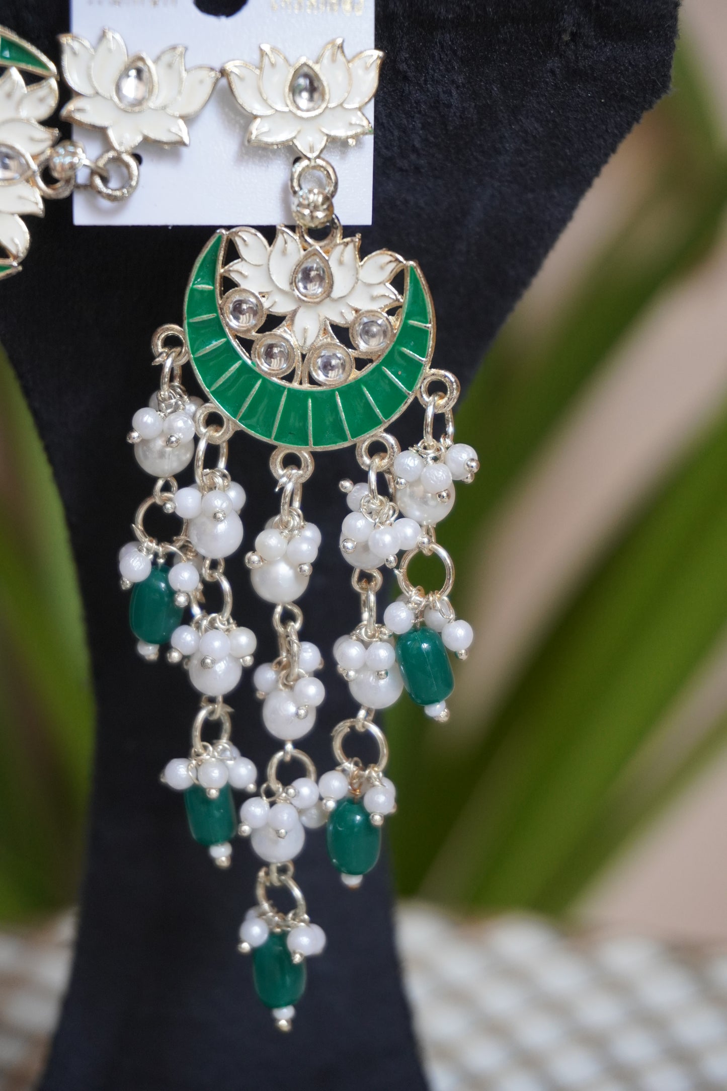 Green colour meenakari chandbali Earrings