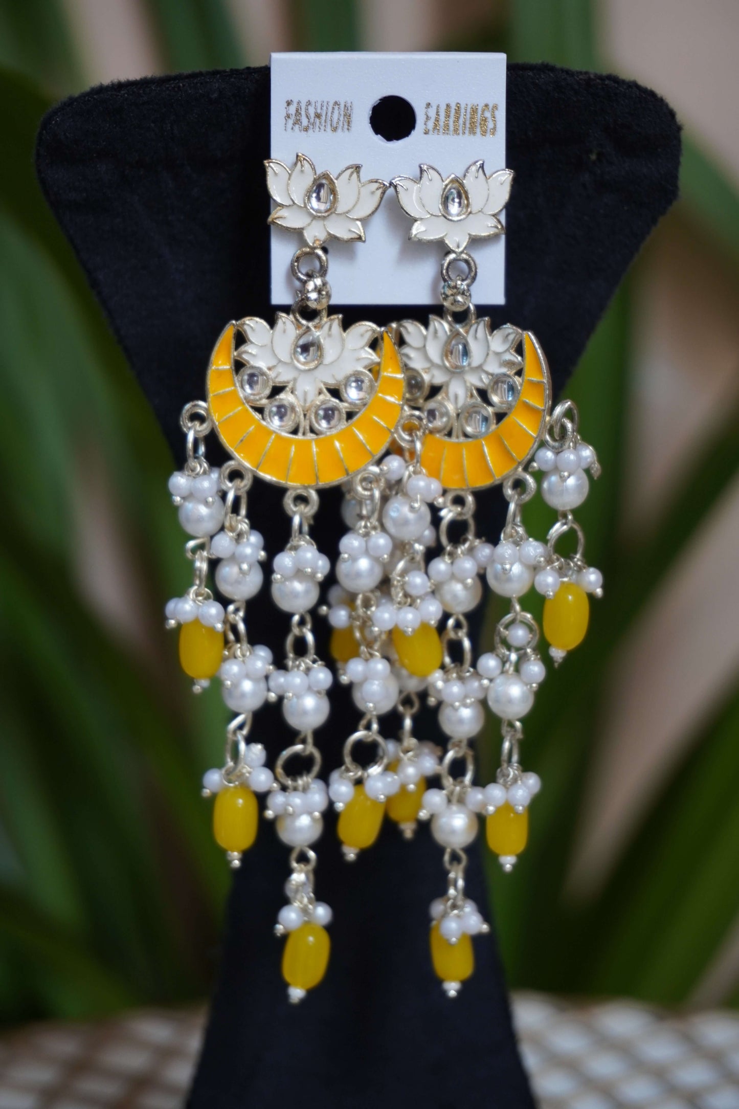 Yellow colour meenakari chandbali Earrings