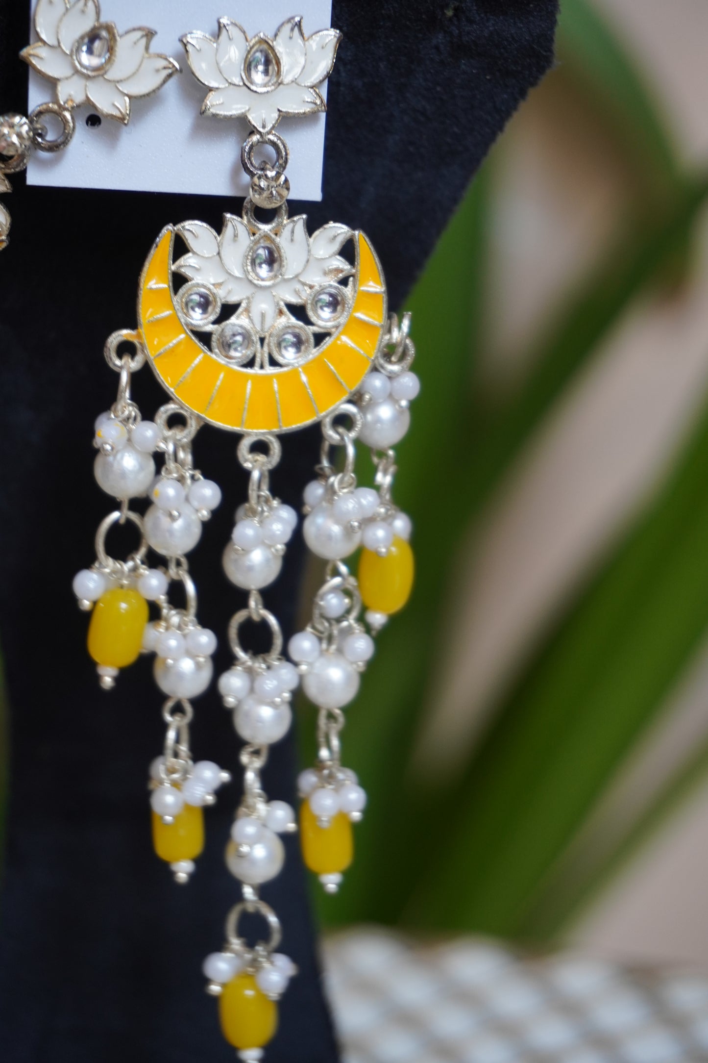 Yellow colour meenakari chandbali Earrings