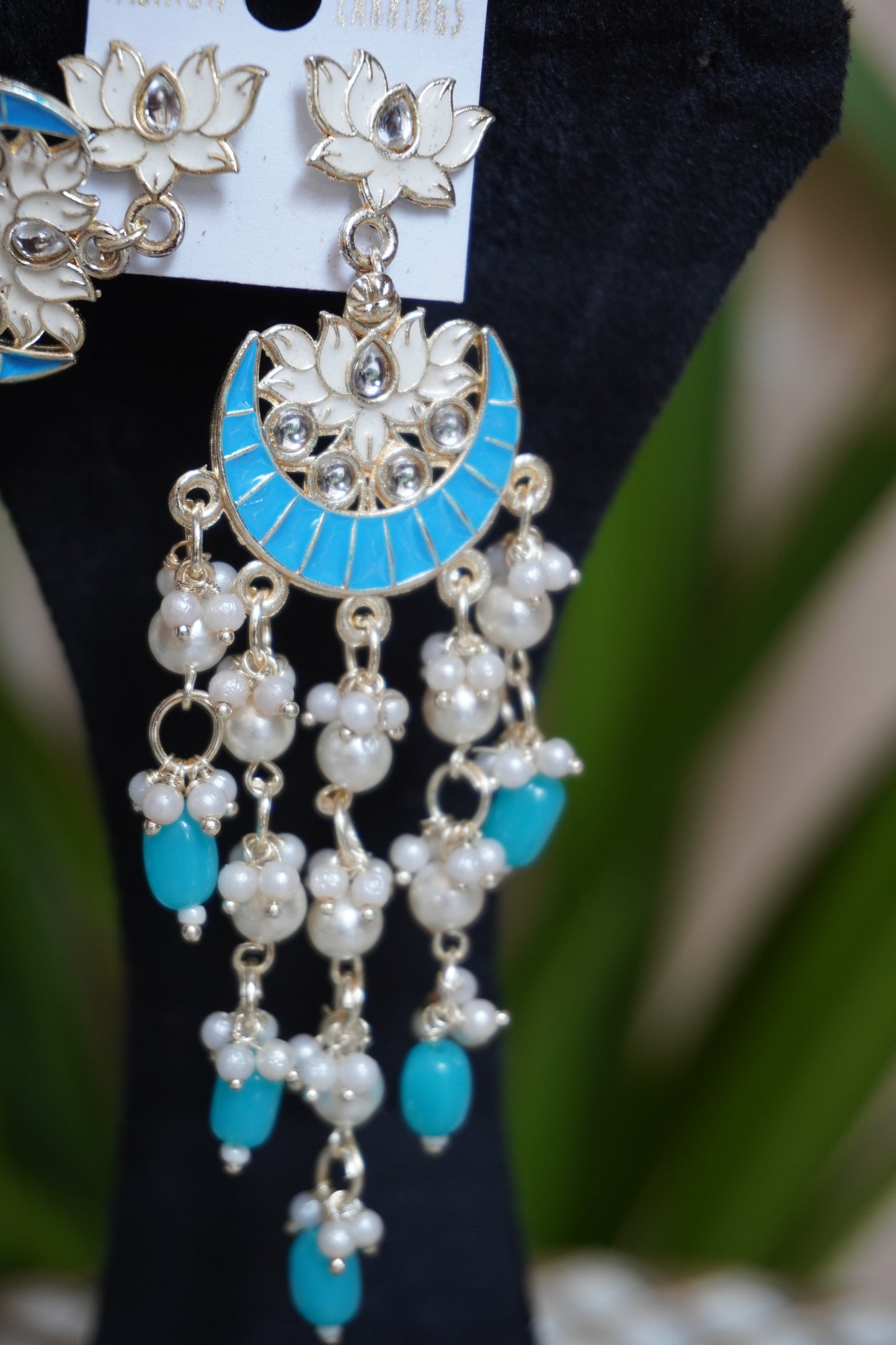 Sea Blue colour meenakari chandbali Earrings