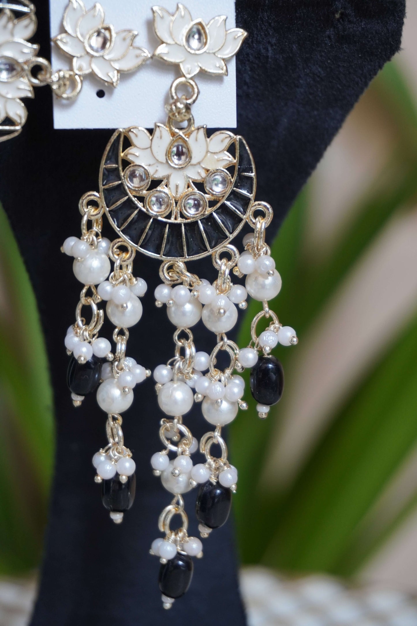 Black colour meenakari chandbali Earrings