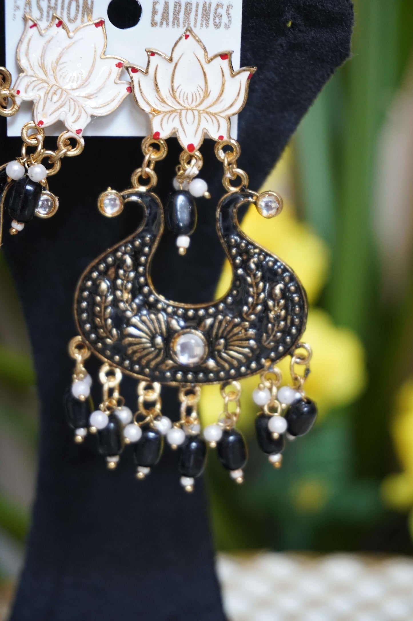 Black Colour gold plated chandbali earrings