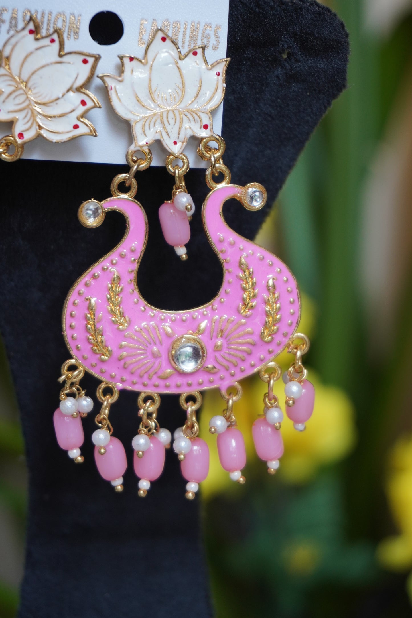 Pink Colour gold plated chandbali earrings