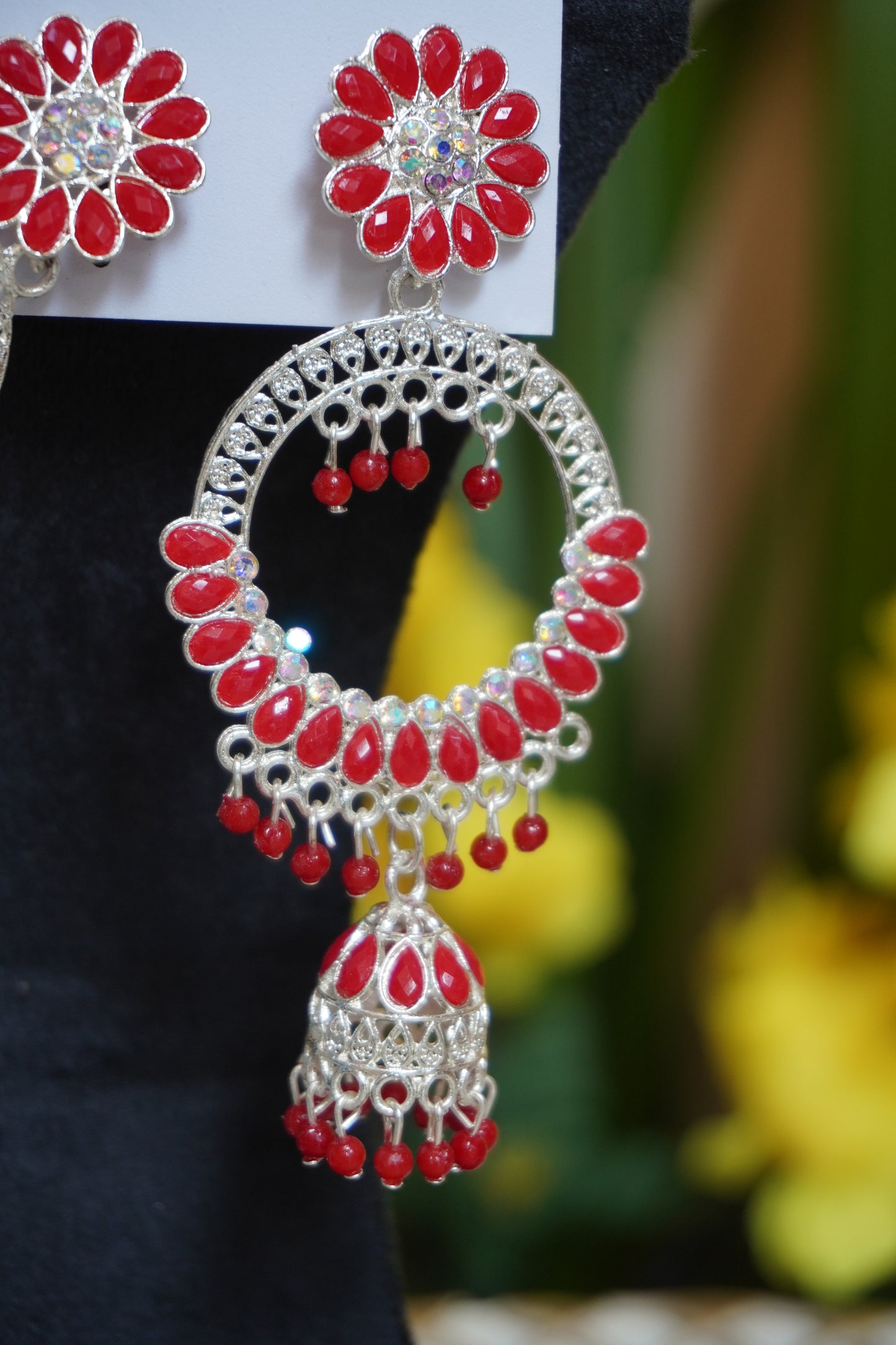 Red stone chandbali earing