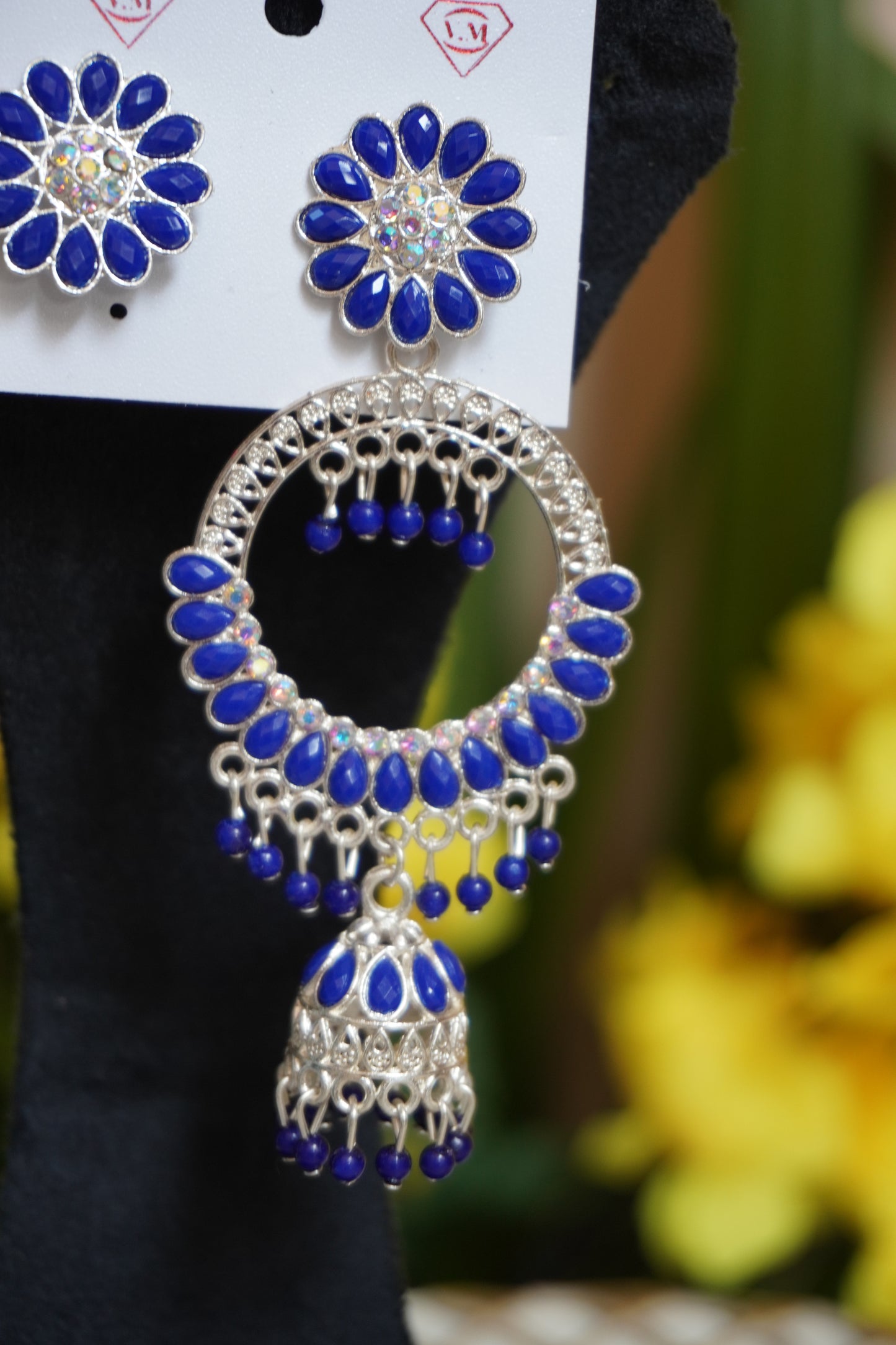 Blue stone chandbali earing