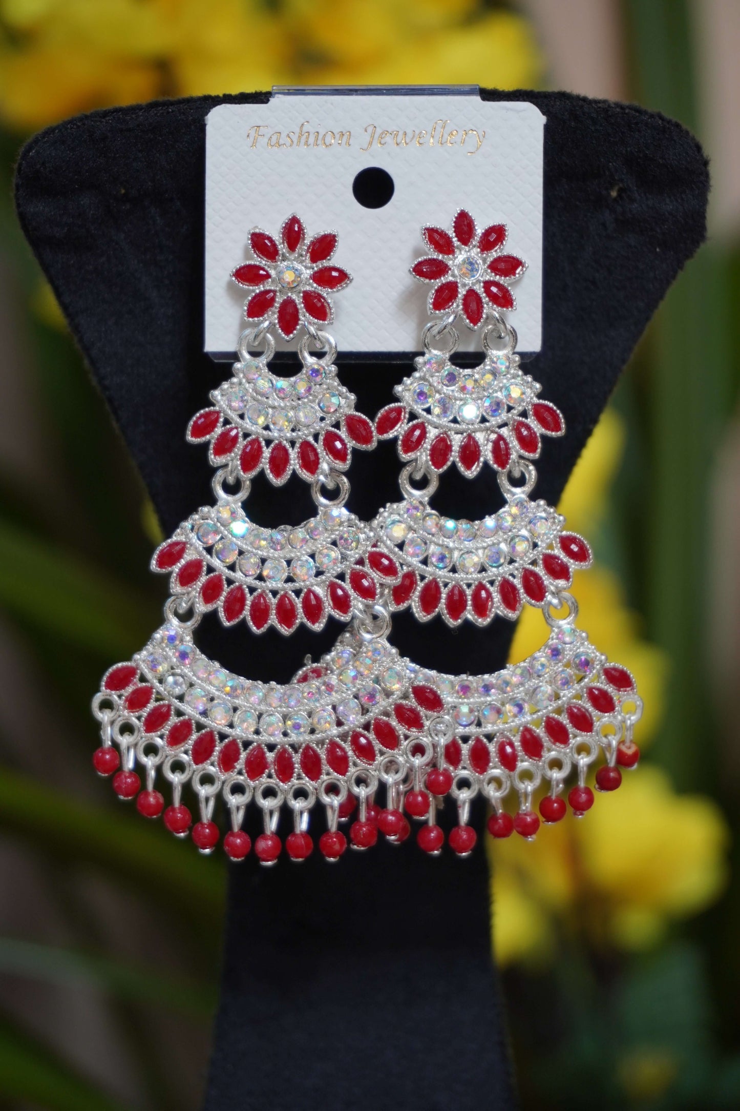 Maroon colour meenakari chandbali Earrings
