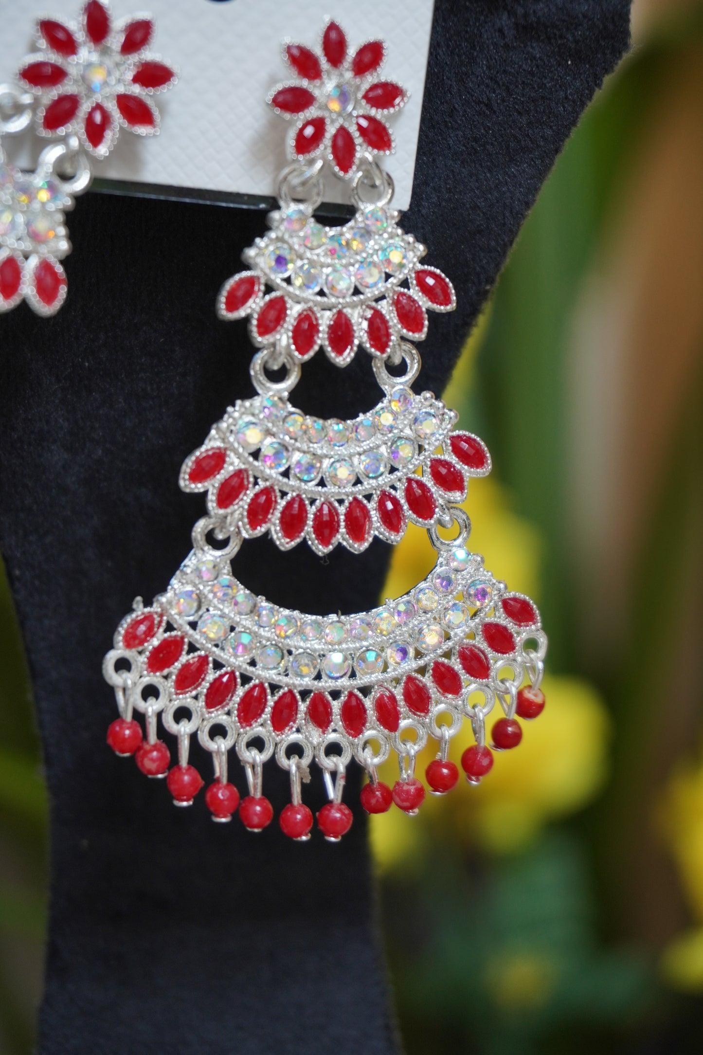 Maroon colour meenakari chandbali Earrings