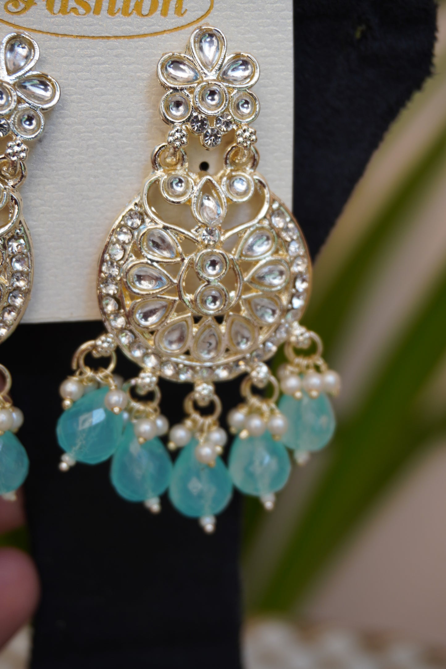 Sea Blue colour chandbali earing