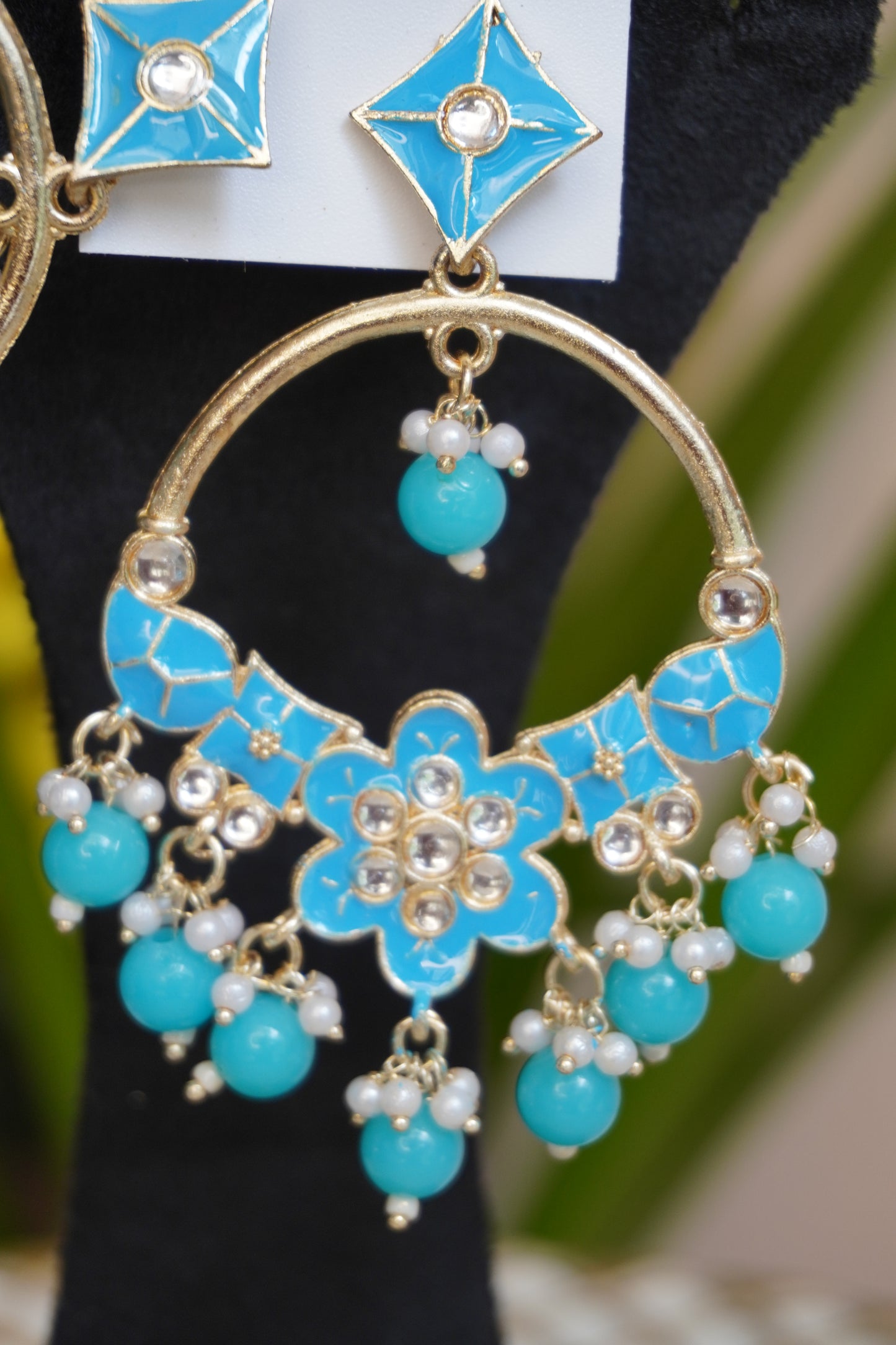 Sea blue colour chandbali earing