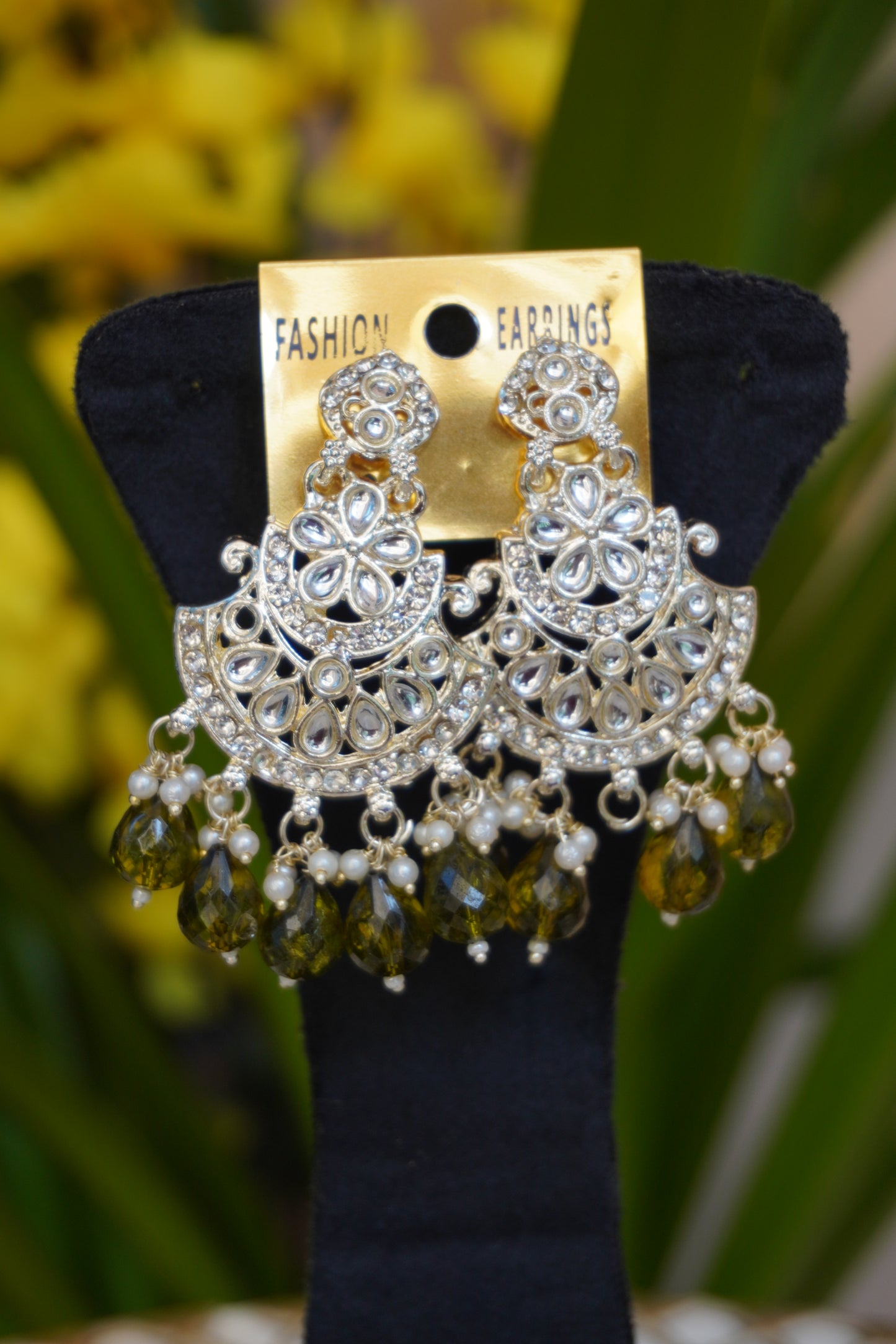 Olive Green colour chandbali earing