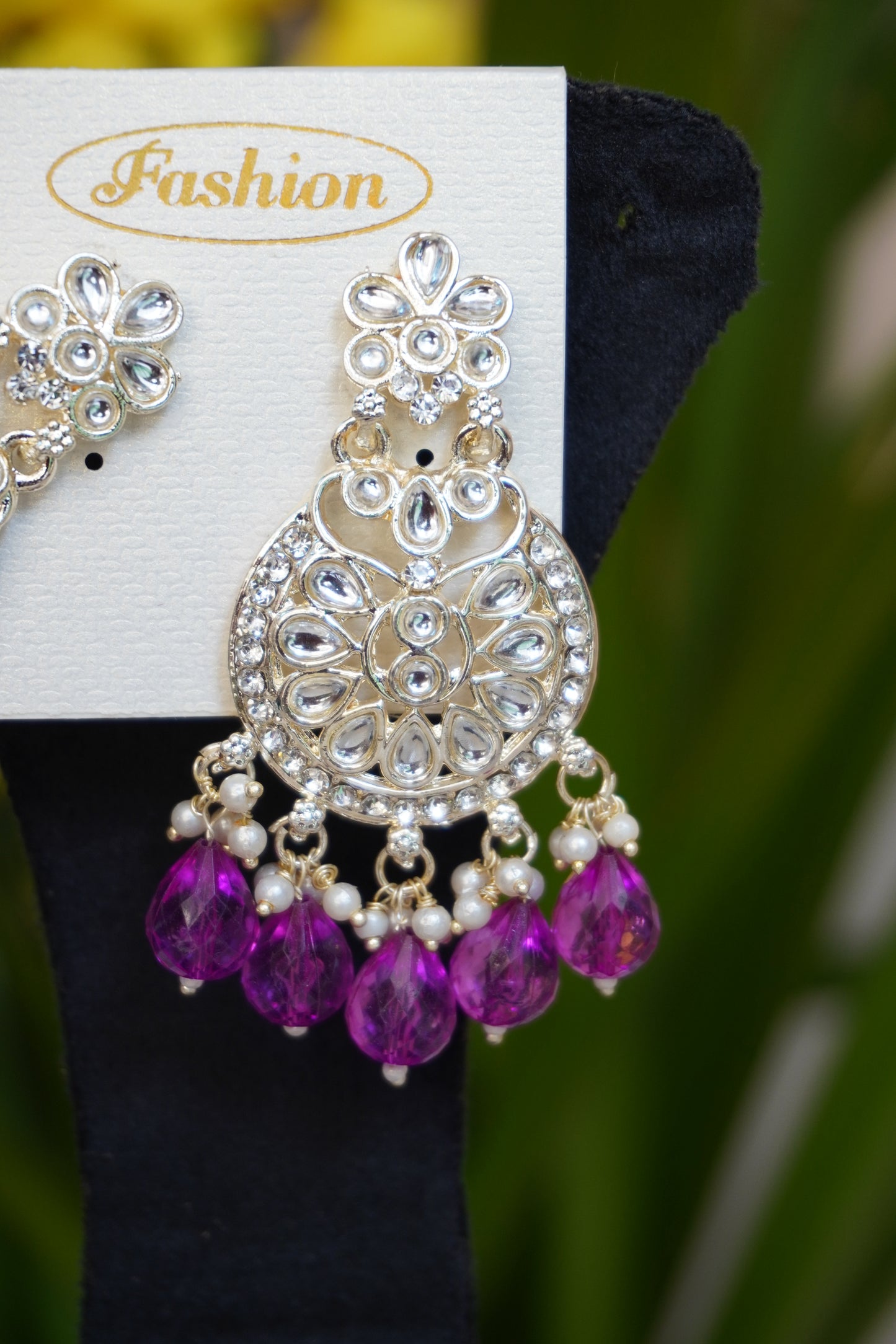 Purple colour chandbali earing