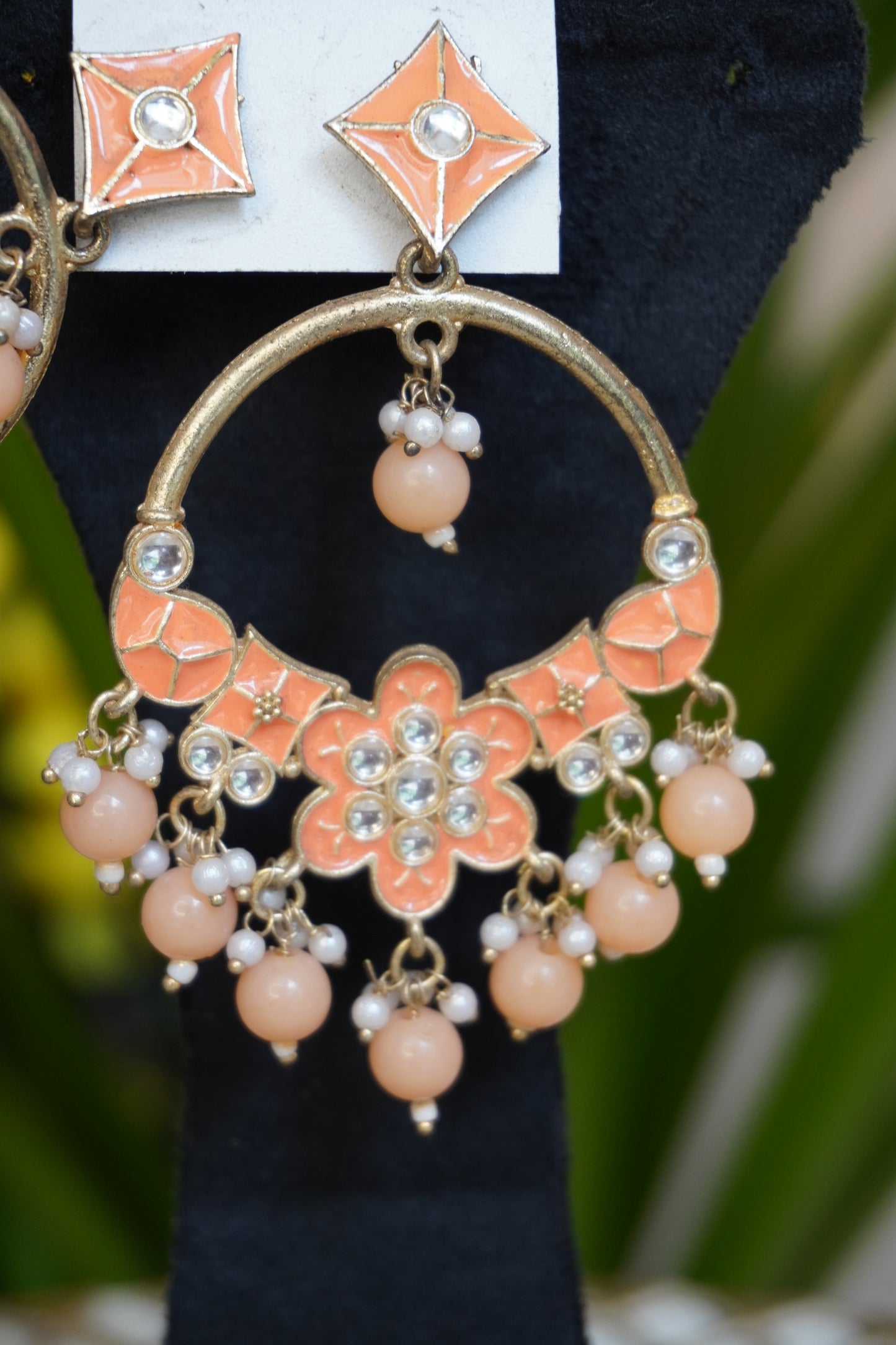 Peach colour chandbali earing