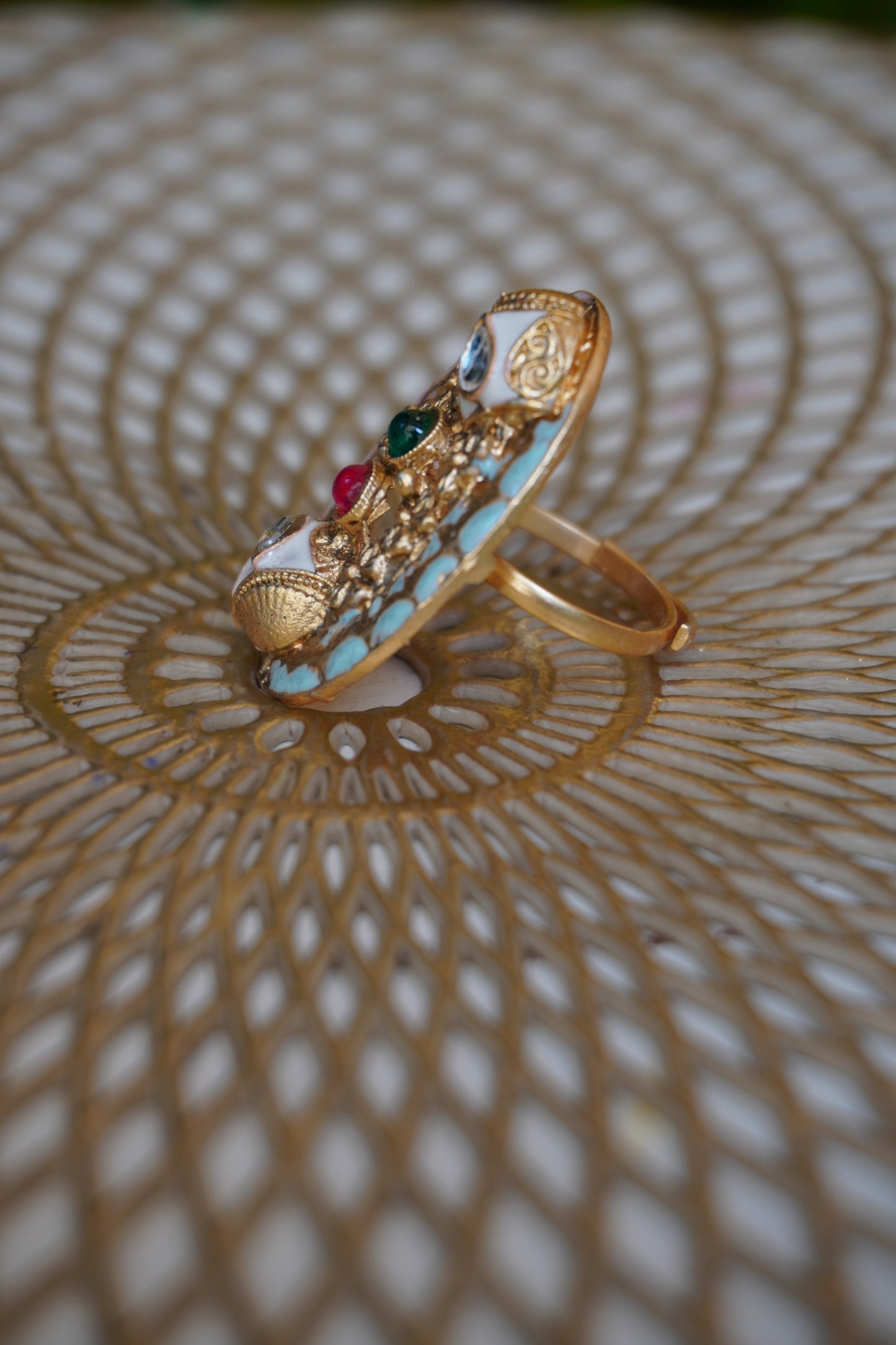 Oval Shape Gold Plated Rajwadi Look Adjustable Ring