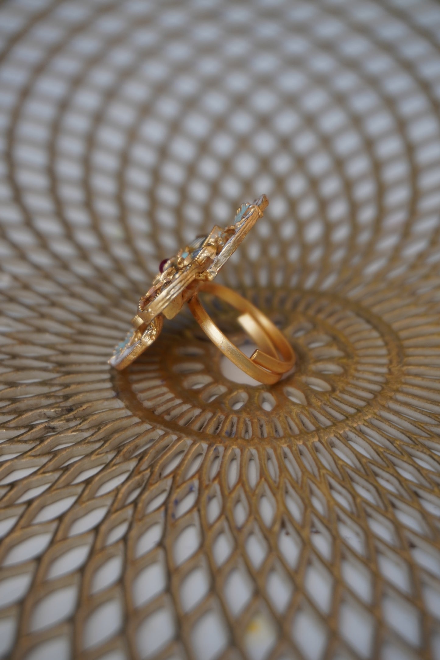 Oval Shape Gold Plated Rajwadi Look Adjustable Ring